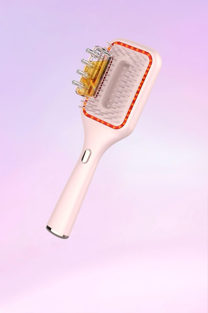 Soodox Organic Hair Oil Dispensing Brush with Red Light Technology | Soft Air Bag Design for Massaging & Blood Circulation | Red Light Therapy for Hair Growth Stimulation