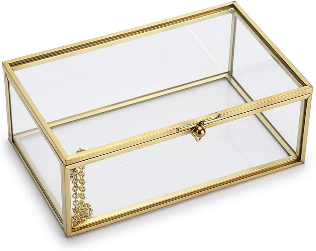 Mirror Glass Vanity Tray - Gold Ornate Makeup Vintage Octagonal Perfume Dresser Jewelry Trinket Organizer for Bathroom Storage Home Decor (2.8" X 2.8" X1.8" Gold)