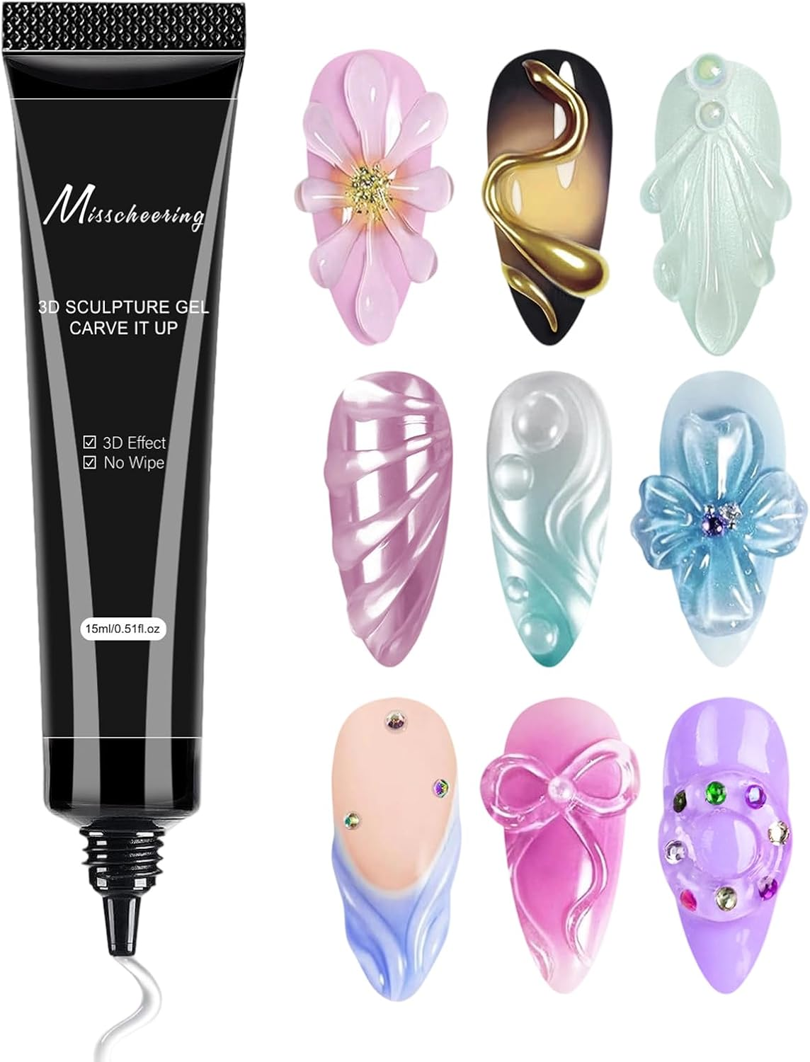 3D Nail Gel for Nail A-Rt, 15Ml Sculpting Gel Nails Glue for Nails Charm, No Wipe Clear Sculpting Ge-L Polish, 5D Embossed Candy Molding Ge-L N-Ail Decoration, 4 in 1 No Wipe Glue for Drawing,Molding image number 4