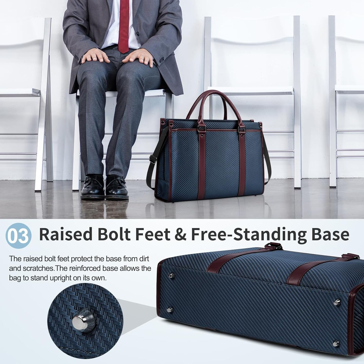 NEWHEY Laptop Bag 15.6 Inch Crossbody Bag for Man Waterproof Messenger Bag PU Leather Computer Bag Retro College Satchel Bag for Work,Business,Travel Black Navy - Blue image number 2