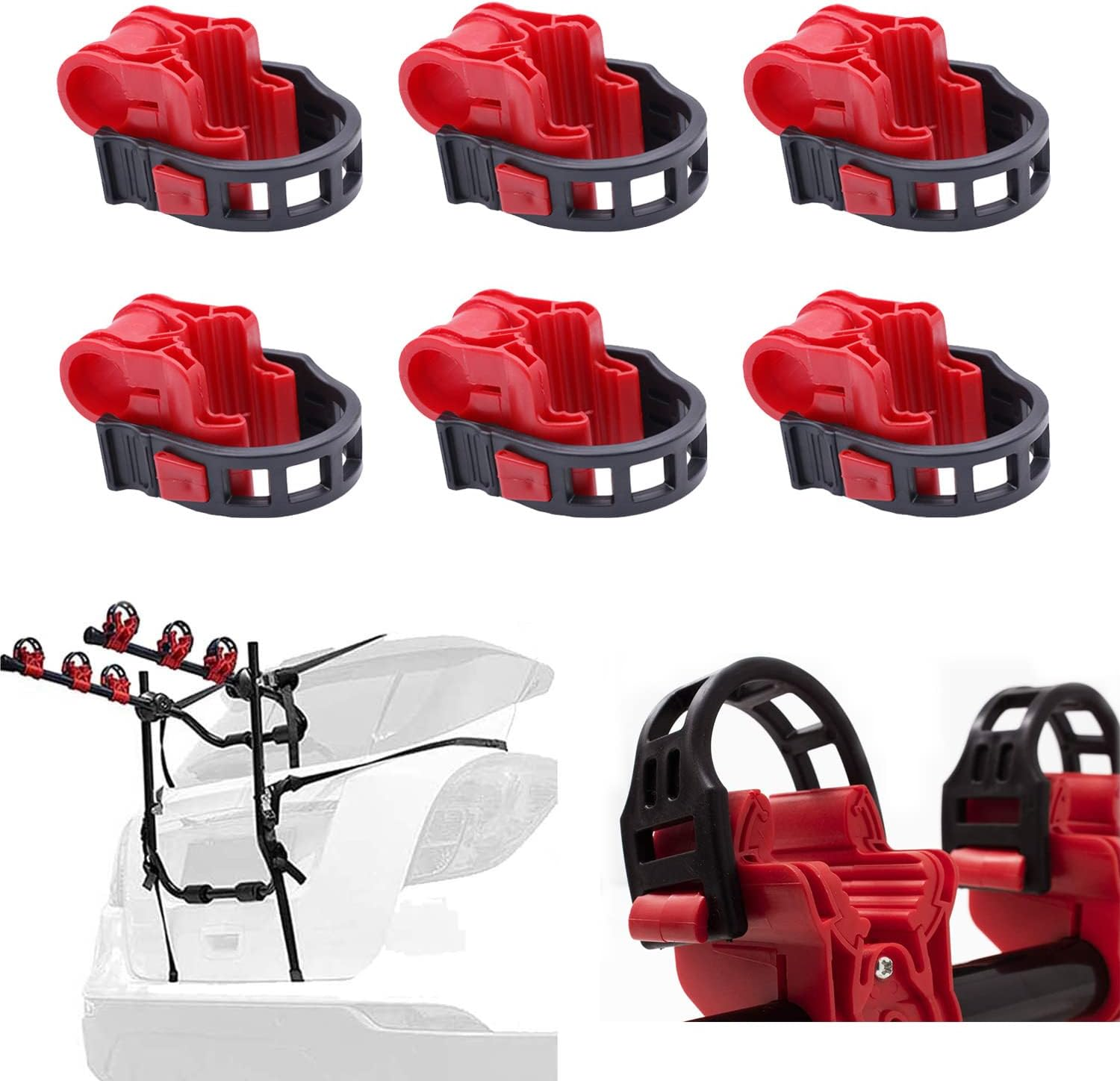 6Pcs/Set Bike Rack Hitch Mount Bicycle Car Bike Rack Strap Replacement Cradles Cargo Carrier Spare Hooks with Rubber Straps Car Racks Accessories 1-1/4"&2" Truck Hitch Red&Black image number 4