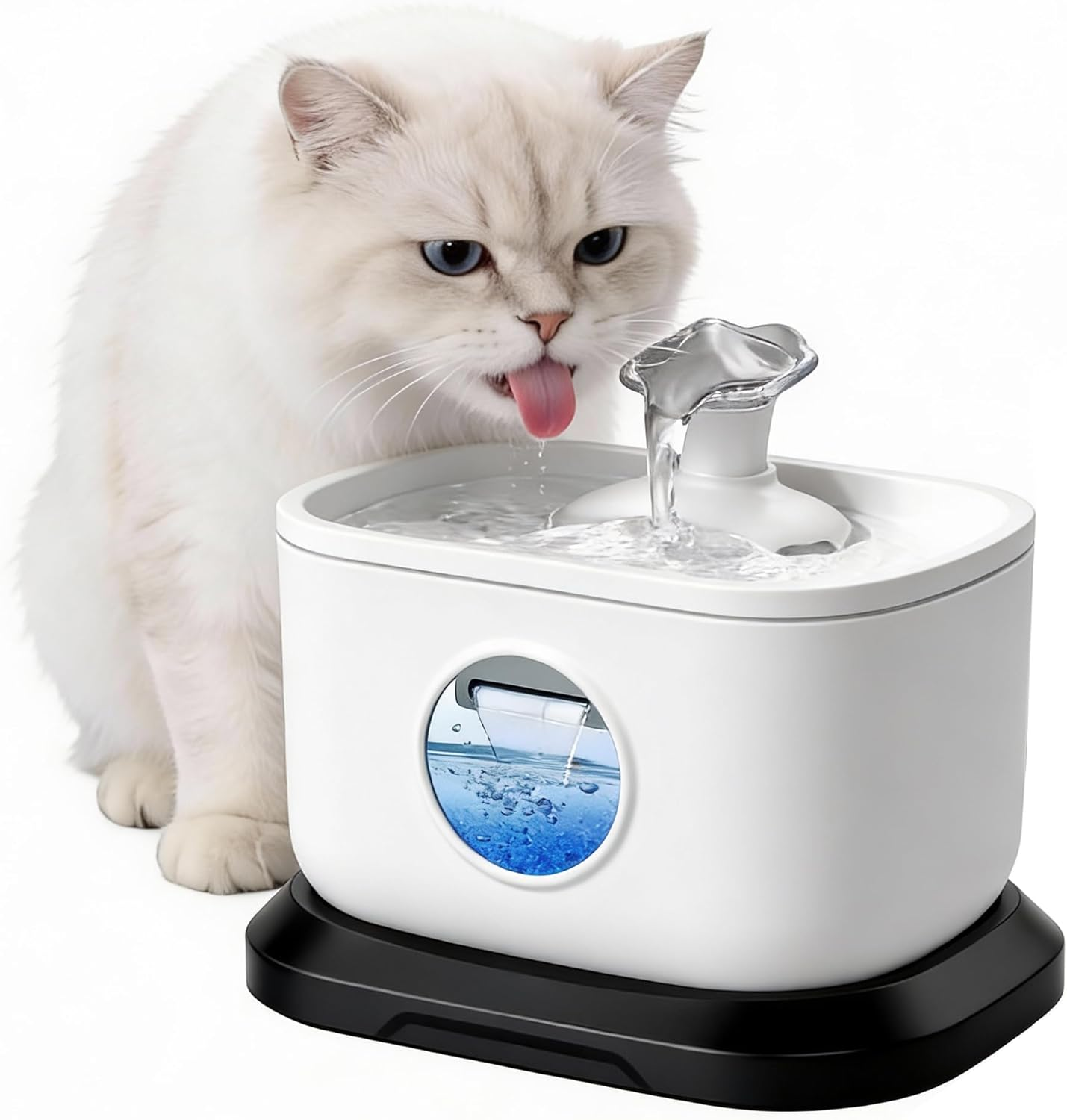 Cat Water Fountain, Radar Sensing Cordless Water Fountains for Cats Indoor, Battery Operated Wireless Pump, Premium Multi-Layer Filter 2.5L/84Oz Quiet Automatic Pet Dispenser - White