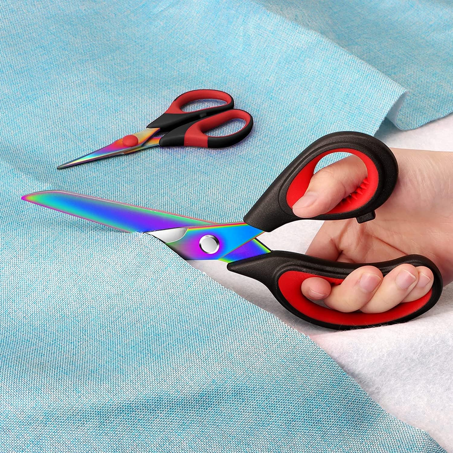 ZXUY Craft Scissors Sharp Blades Fabric Scissors Rubber Soft Grip Handle Multipurpose Scissors Suitable for Sewing/Arts/Crafts/Office/School and Home (Black 2Pcs) image number 1