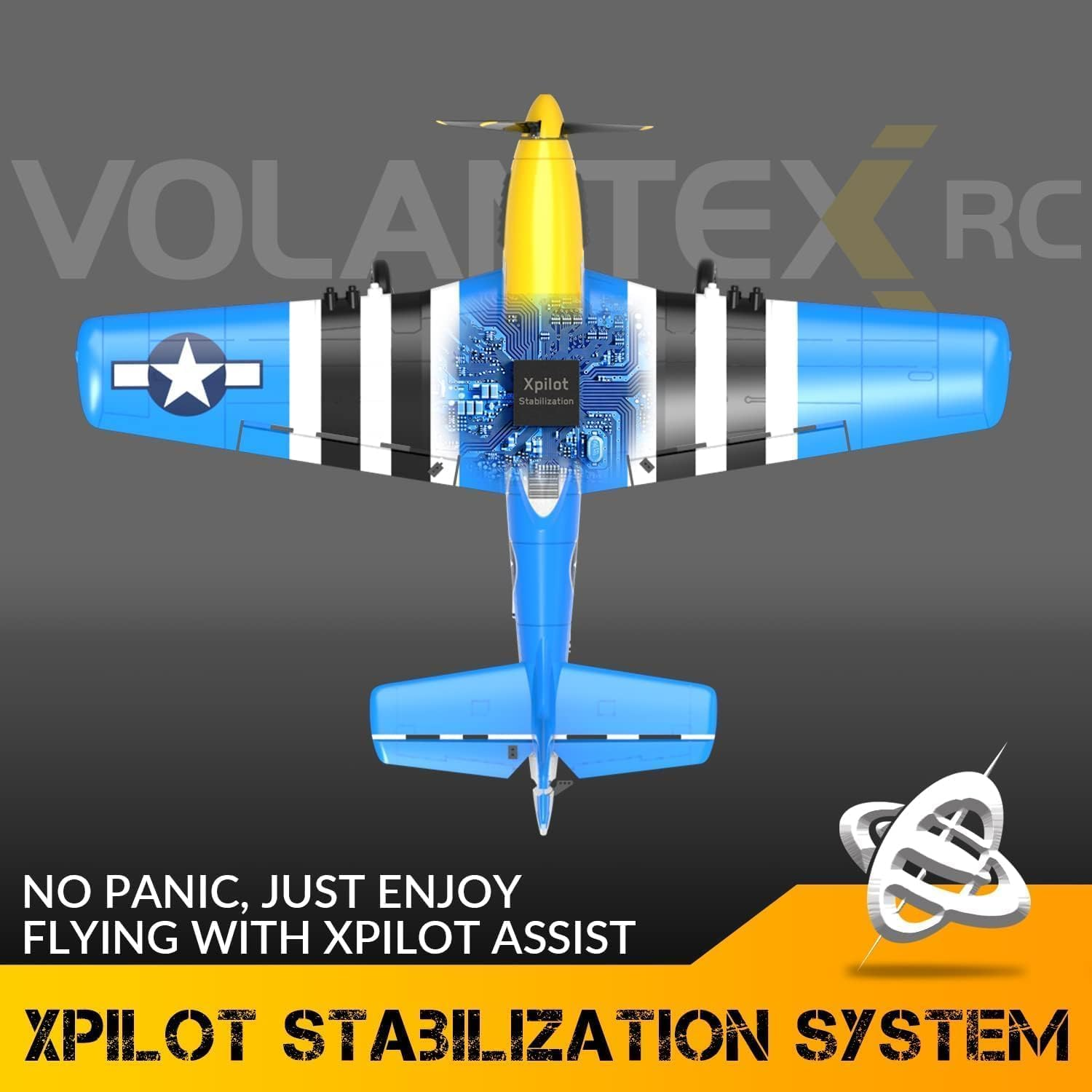 VOLANTEXRC RC Plane 4-CH RC Airplane Ready to Fly P51 Mustang WWII Remote Control Plane for Beginners with Xpilot Stabilization System, One Key Aerobatic for Adults Kids(761-5 Blue) image number 2