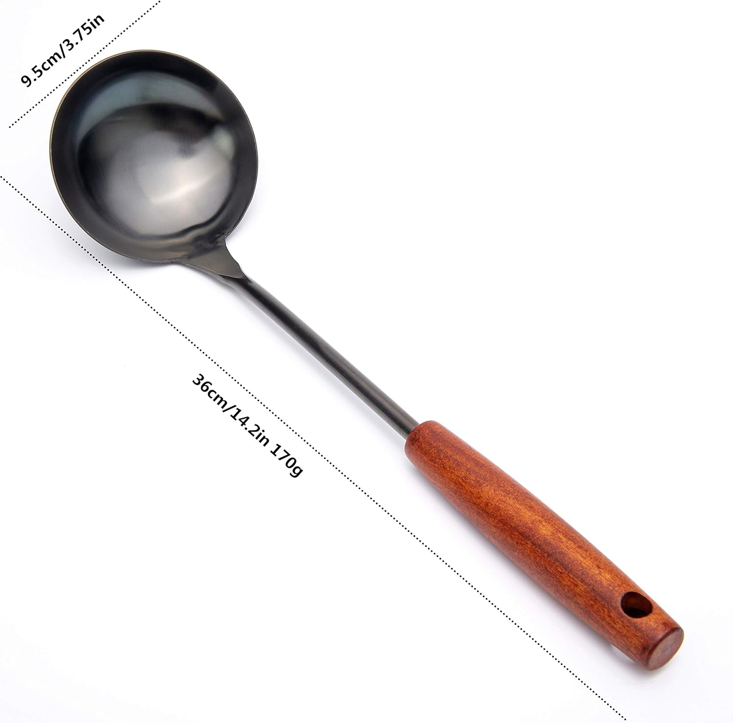 Soup Ladle 14.2 Inches Wok Utensils - Stainless Steel, Rust Proof with Ergonomic Wooden Handle for Cooking, Gravy, Sauces, and More image number 4