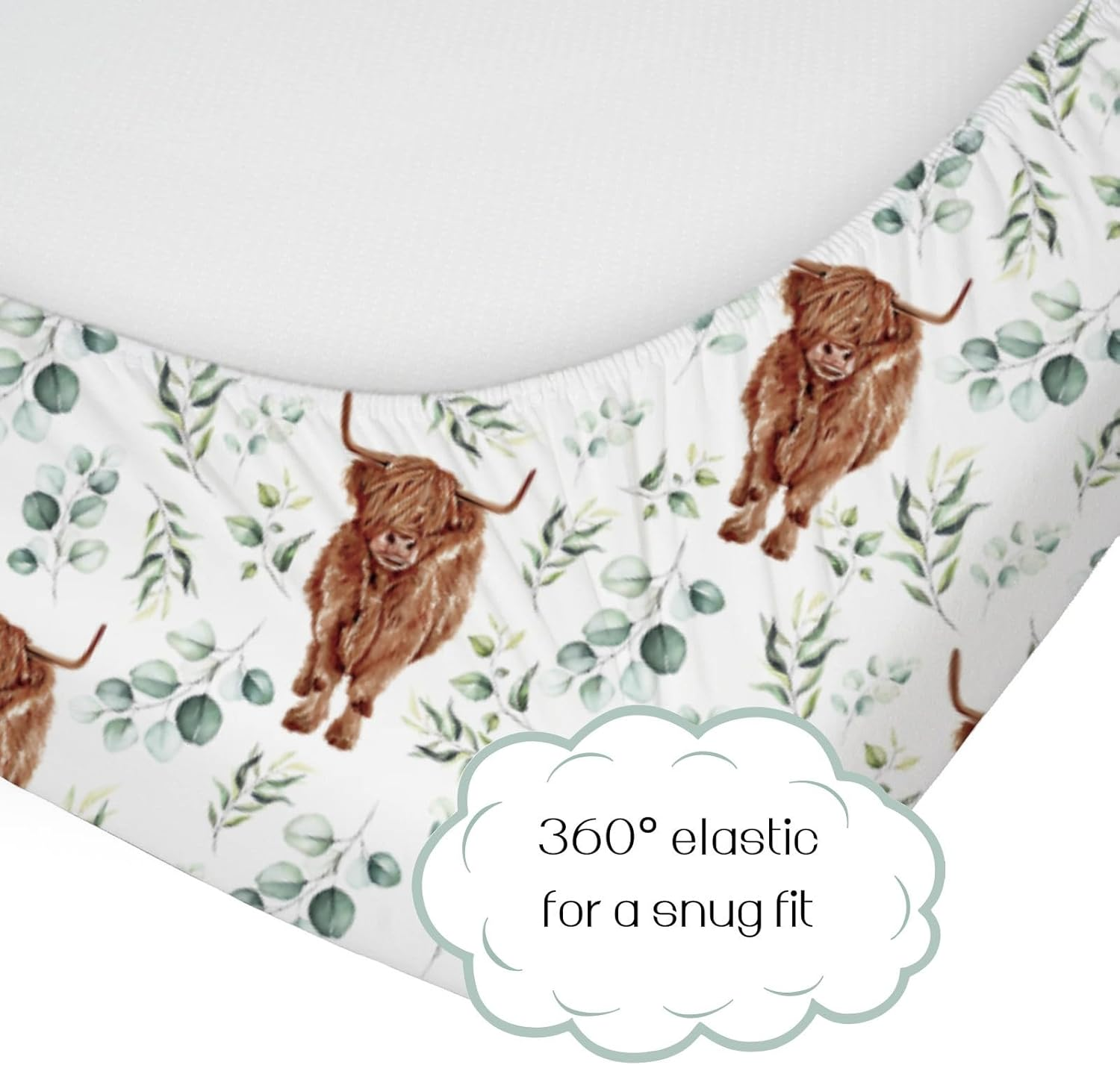 Hawskgfub Highland Cow Eucalyptus Leaf Fitted Standard Crib Sheet for Baby Boy Girl, Neutral Western Farm Animal Yak Toddler Mattress Cover, Soft Stretchy Nursery Bed Sheets Decor Kids Gift 52" X 28" - Duck image number 3