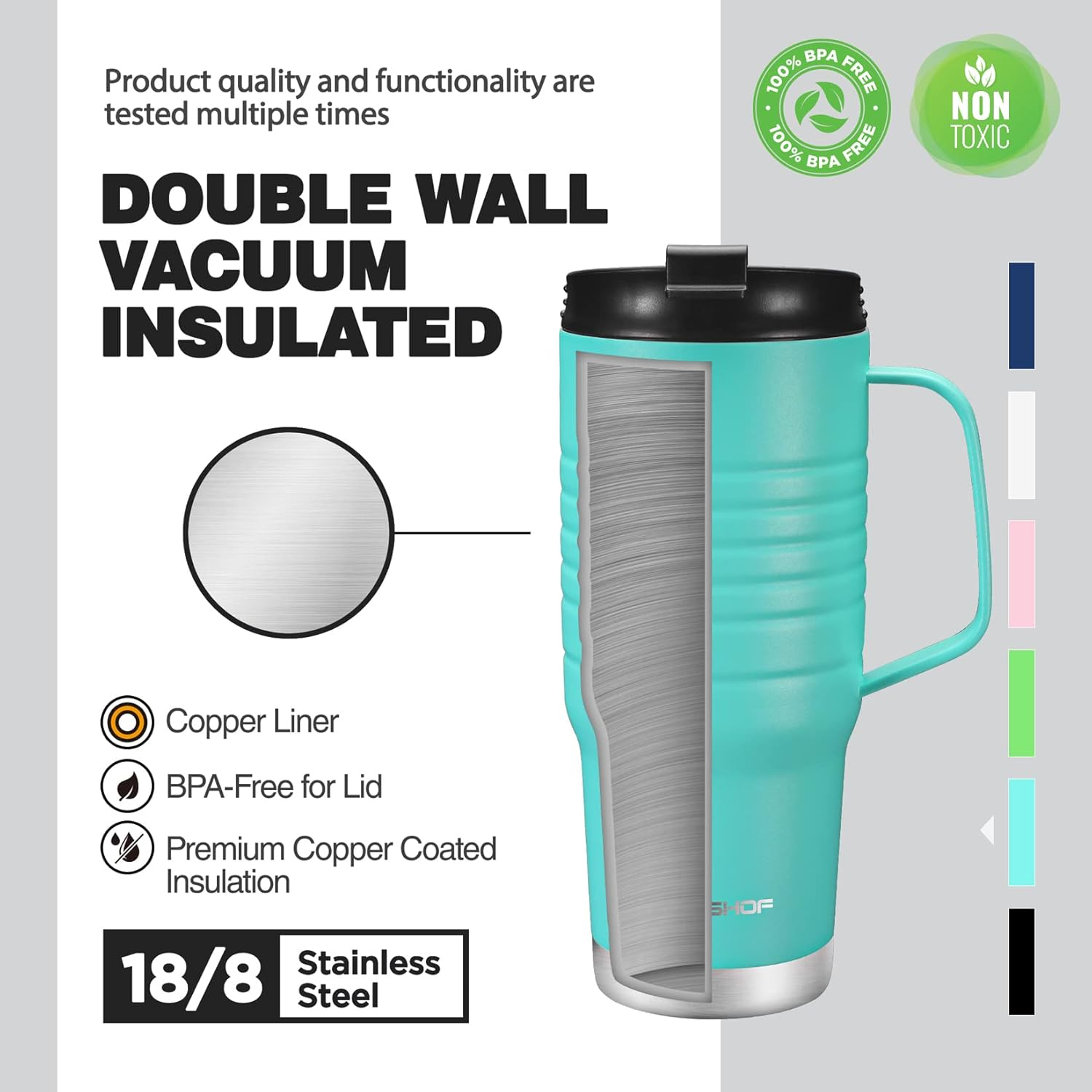 HAUSHOF 710Ml Insulated Coffee Cup with Handle, Stainless Steel Vacuum Insulated Tumbler, Double Wall Travel Mugs with Leakproof Lid, 24 Oz, BPA Free - Blue image number 5