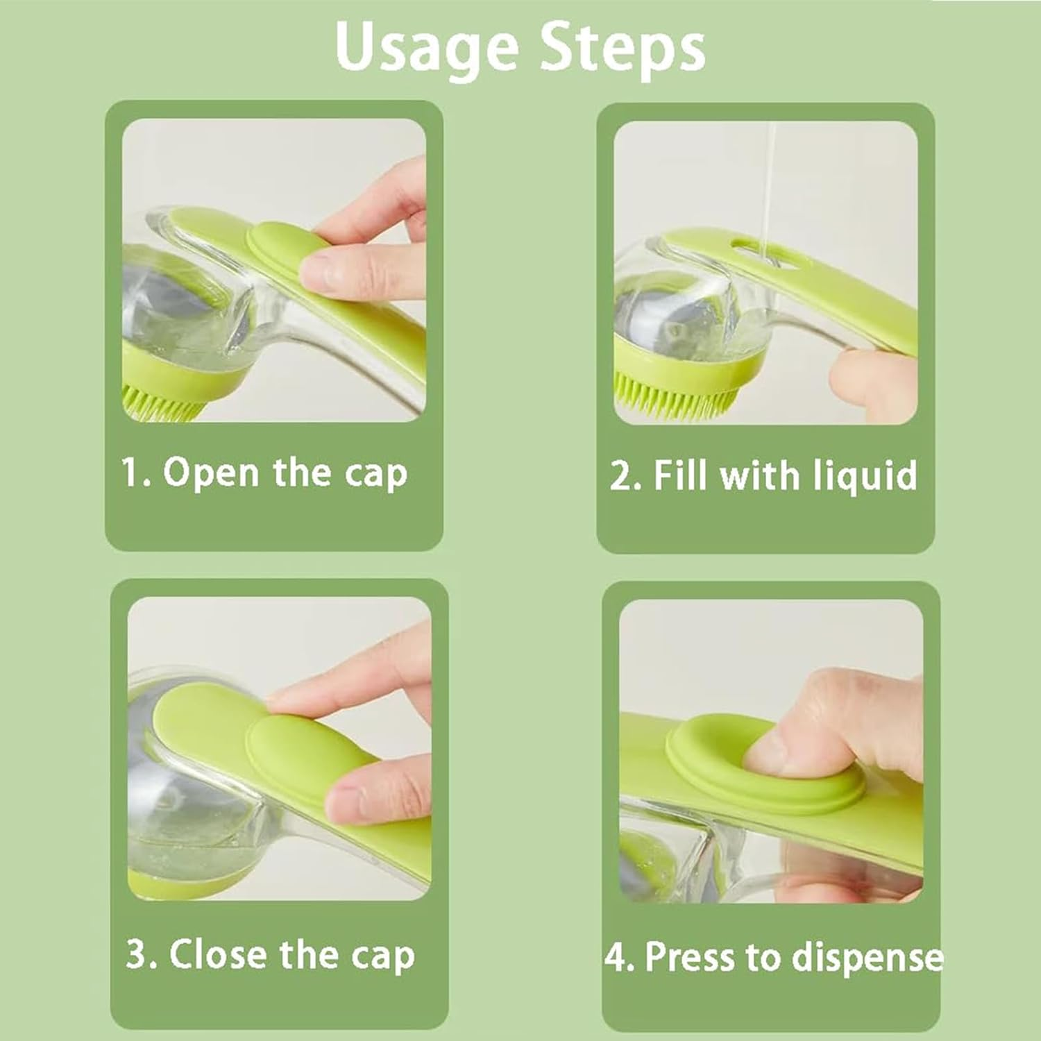 Yeanifeana Pet Bath Brush with Soap Dispenser, 2-In-1 Silicone Dog Cat Bathing Tool, Long Handle Soft Massage Grooming Brush for Dogs Cats Bath Tim (Green) image number 2