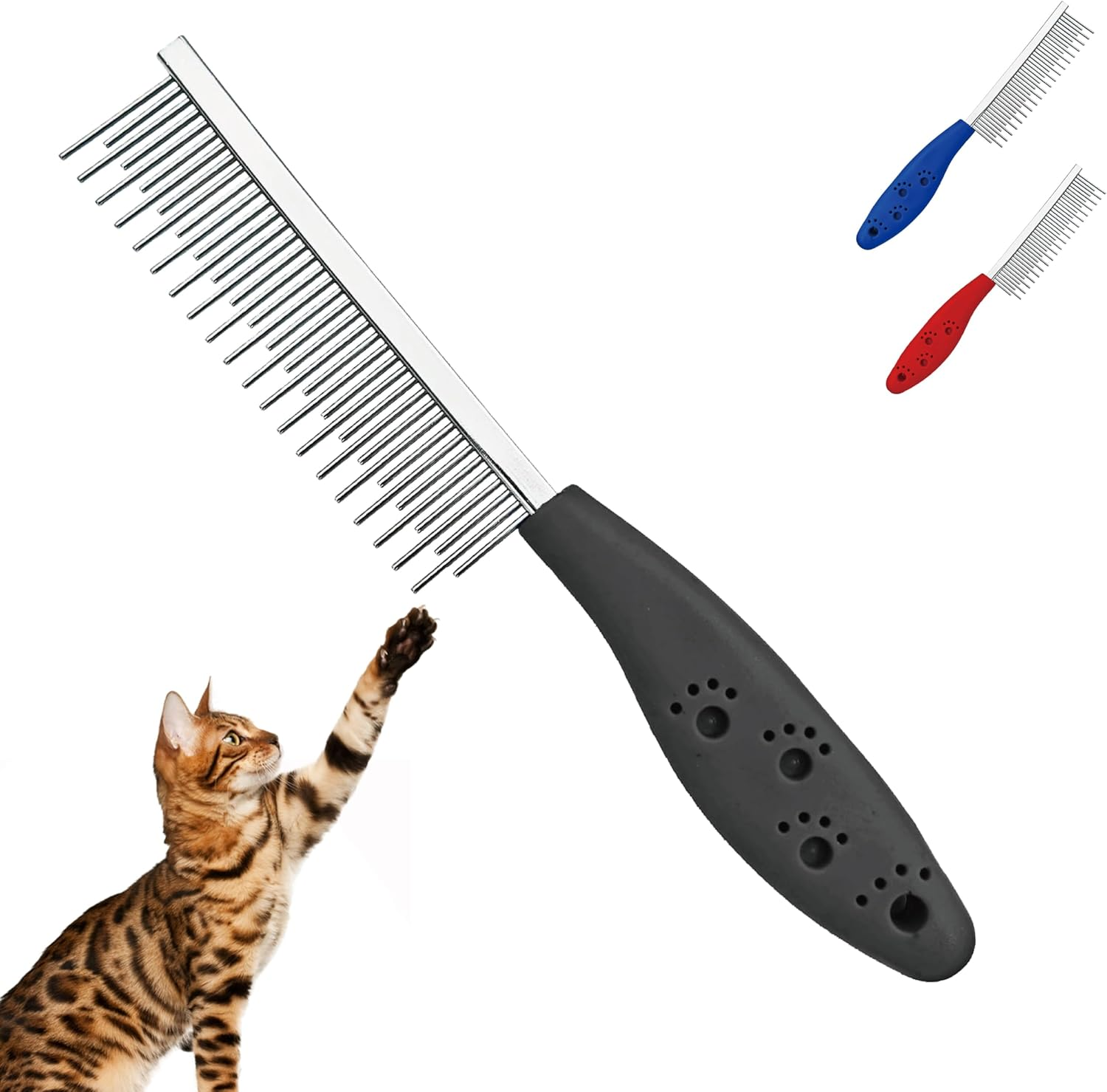 Pet Hair Buster Comb Small Pet Grooming Comb - Stainless Steel Dual Teeth Comb with Fine & Coarse Teeth for Cats, Long-Haired and Short-Haired Cats, Grooming Tool for Small Pet (Black） image number 1