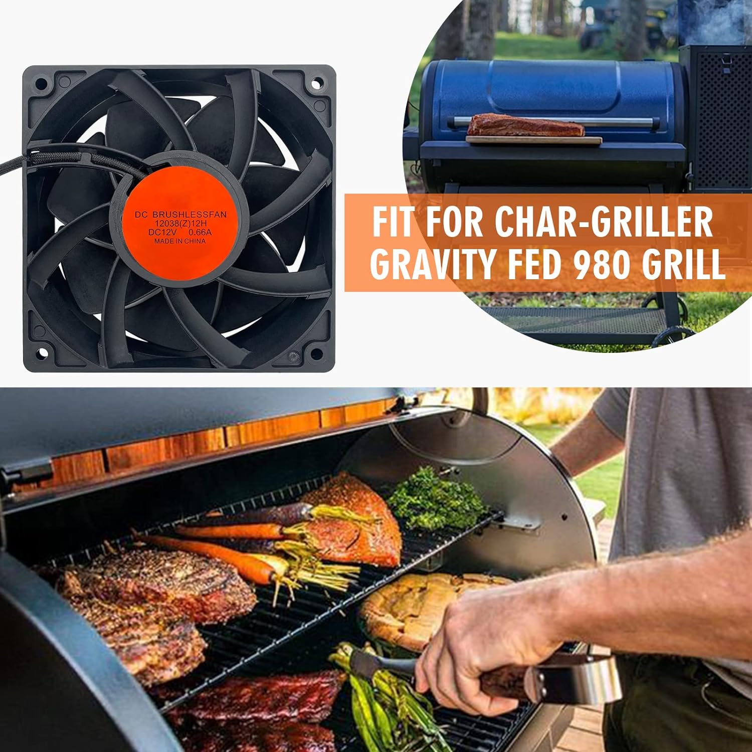 YAOAWE Upgraded Replacement for Char-Griller Gravity Fed 980 Charcoal Grill Precision Control Fan, 3800RPM Turbo Fan Helps Grill Reach Set Temperature Quickly (120Mm)