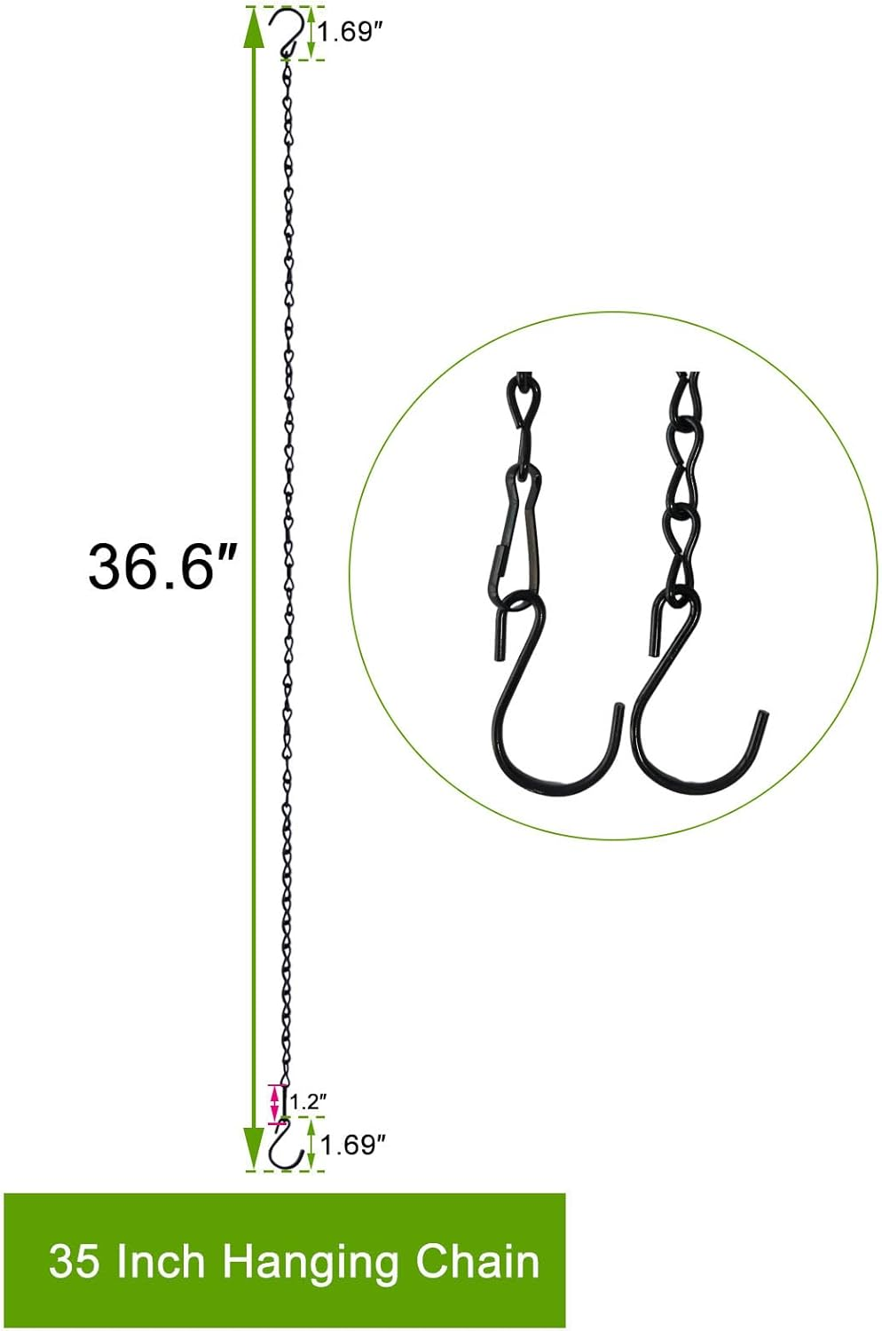 Chain for Hanging Plants,35 Inch Black Hanging Chain,Hanging Basket Chain Kits with Hooks for Bird Feeder Hanging Plant Extender Porch Wind Chime (Black, 35 Inch-2Pcs) image number 6