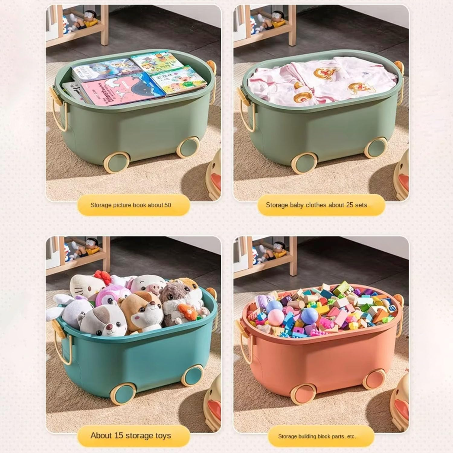 Kid&rsquo;S Storage Chest Toy Box with Wheels Toy Organizers Household Cute Duck Organizing Snack Box Baby Clothes Storage Organizer (Blue, Extra Large) image number 6