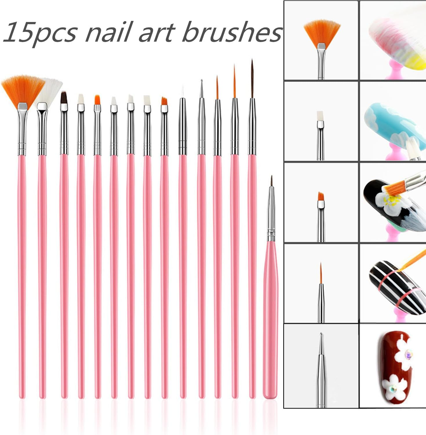 FULINJOY 20 Pcs Nail Art Design Tools, 15 Pcs Nail Art Painting Brushes with 5 Pcs Double-End Nail Dotting Tools image number 1