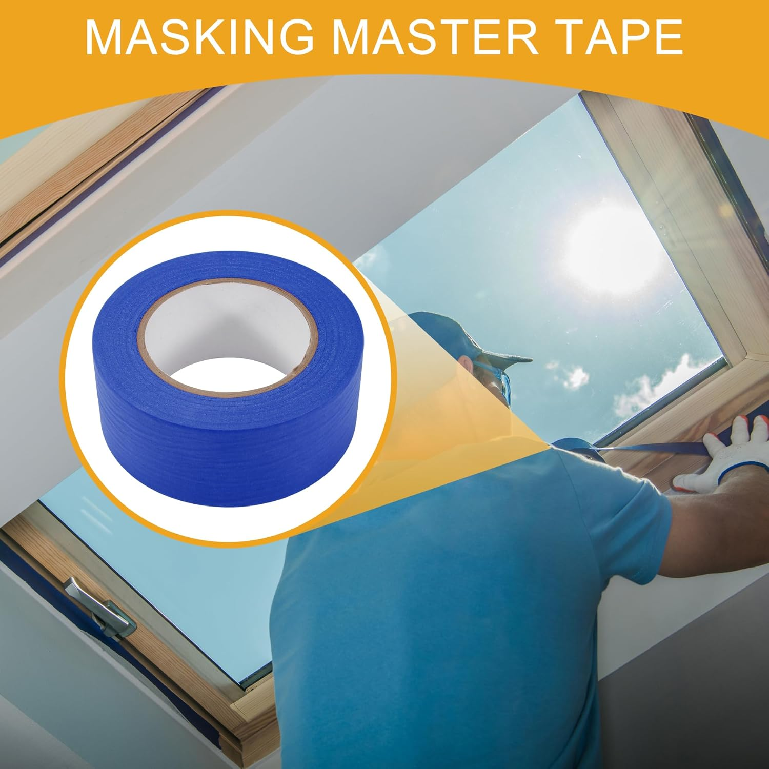 X AUTOHAUX 1 Pc 2 Inches X 60.1 Yards Universal Painters Tape - DIY Car Auto Paint for Masking Tape No Residue - Crepe Paper Blue image number 4