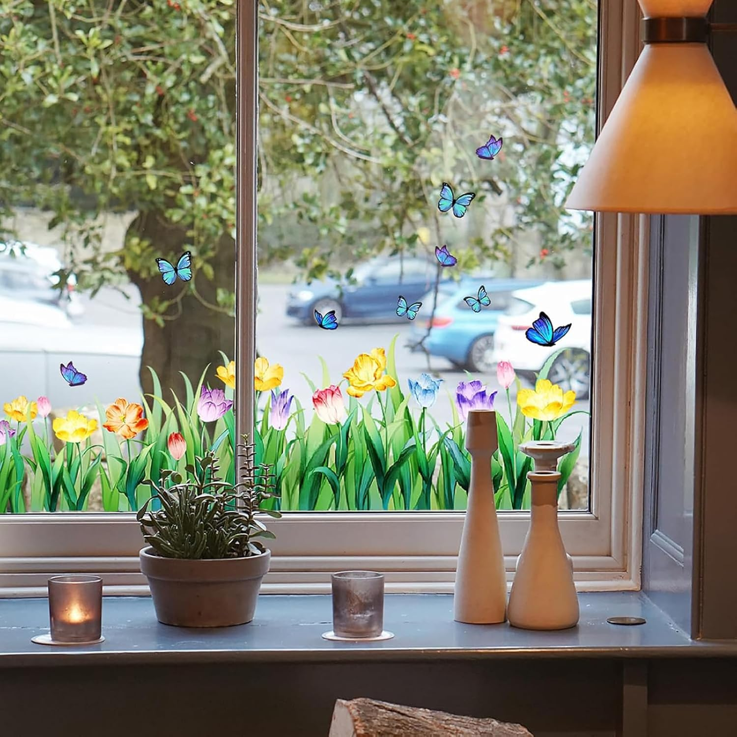 Colorful Floral Bouquet Window Sticker, Floral Pattern Window Sticker, Reusable, Removable, Double-Sided, for Home Office Decor, Flower Garden Window Stickers (C) - A image number 4