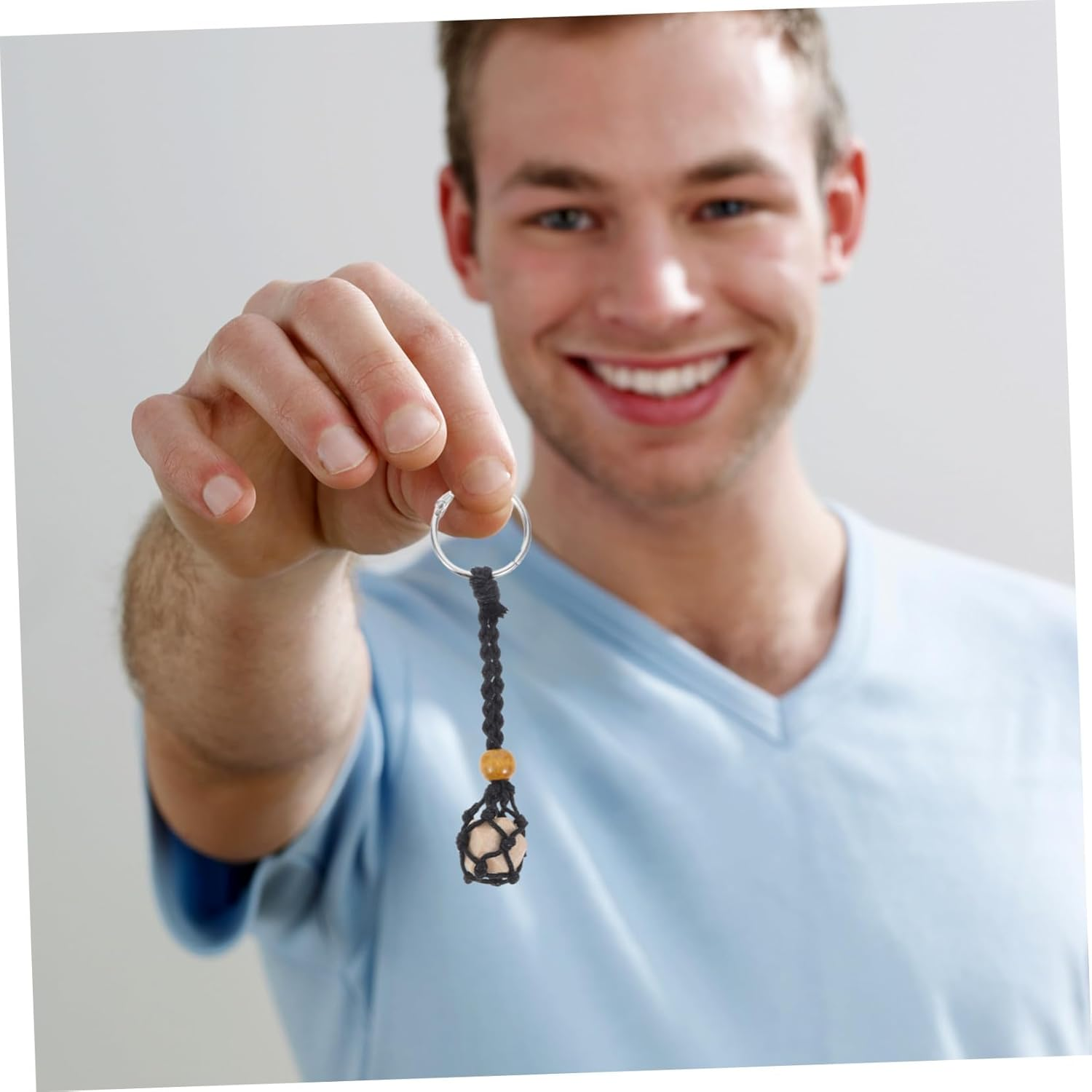 Homoyoyo 2Pcs Handmade Adjustable Net Pocket Keychain for Womens Keychain Crystal Holder Unique Pendant for Bag Car Decoration image number 3