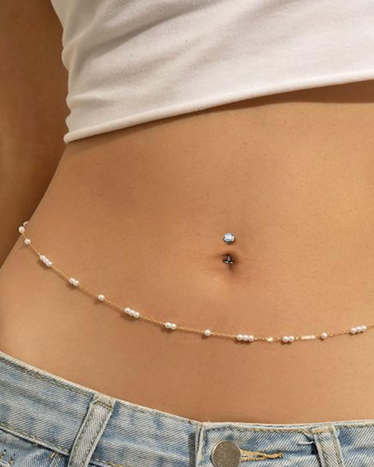 COCHARM G23 Solid Titanium Belly Button Rings Threaded Belly Piercing Jewellery for Women 14G Internally Threaded Floating Navel Rings Hypoallergenic image number 3