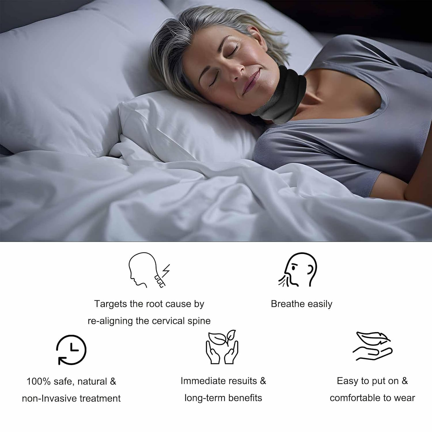 Cervicorrect Neck Brace,Soft Foam Neck Collar for Sleep,Neck Alignment and Snoring Relief,Cervical Spine Corrector Brace for Women and Men,Relieves Neck Pressure(Black) image number 1