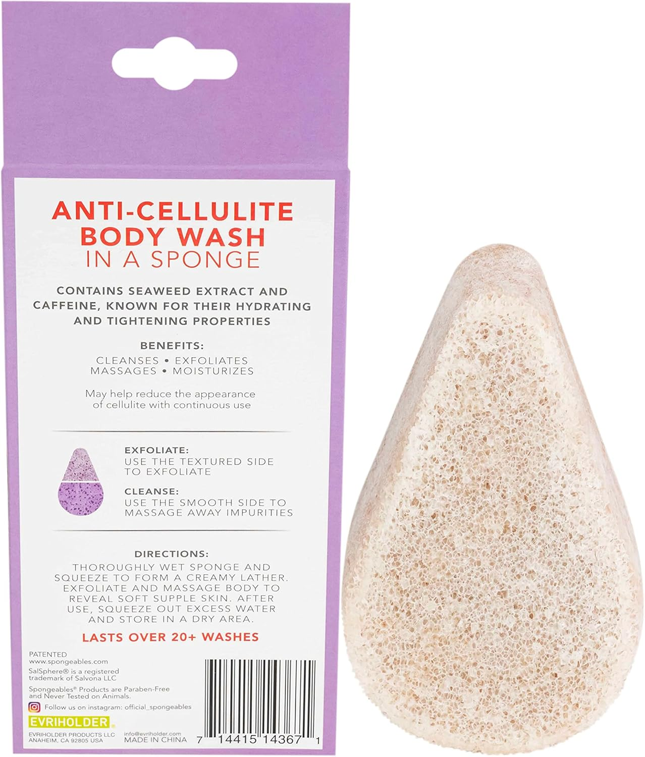 Spongeables anti Cellulite Body Wash in a 20+ Wash Sponge, Lavender, 1 Count image number 1