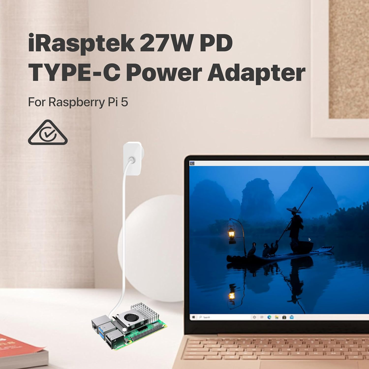 Irasptek 27W USB-C Power Supply for Raspberry Pi 5, 5.1V 5A, PD 27W image number 3
