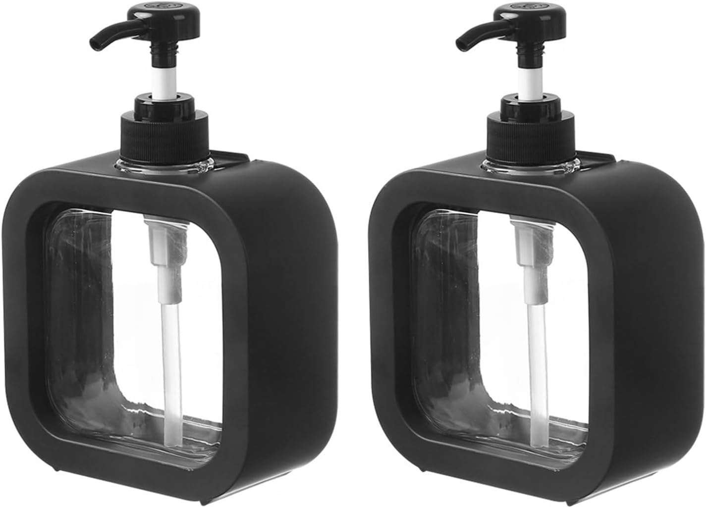 Taicols Shampoo and Conditioner Dispenser, 2Pcs 500Ml Black Soap Dispenser, Pump Bottle in Plastic, Refillable Shower Bottles with Labels,Bathroom Soap Dispenser Set,Modern Dish Soap Dispenser (White)