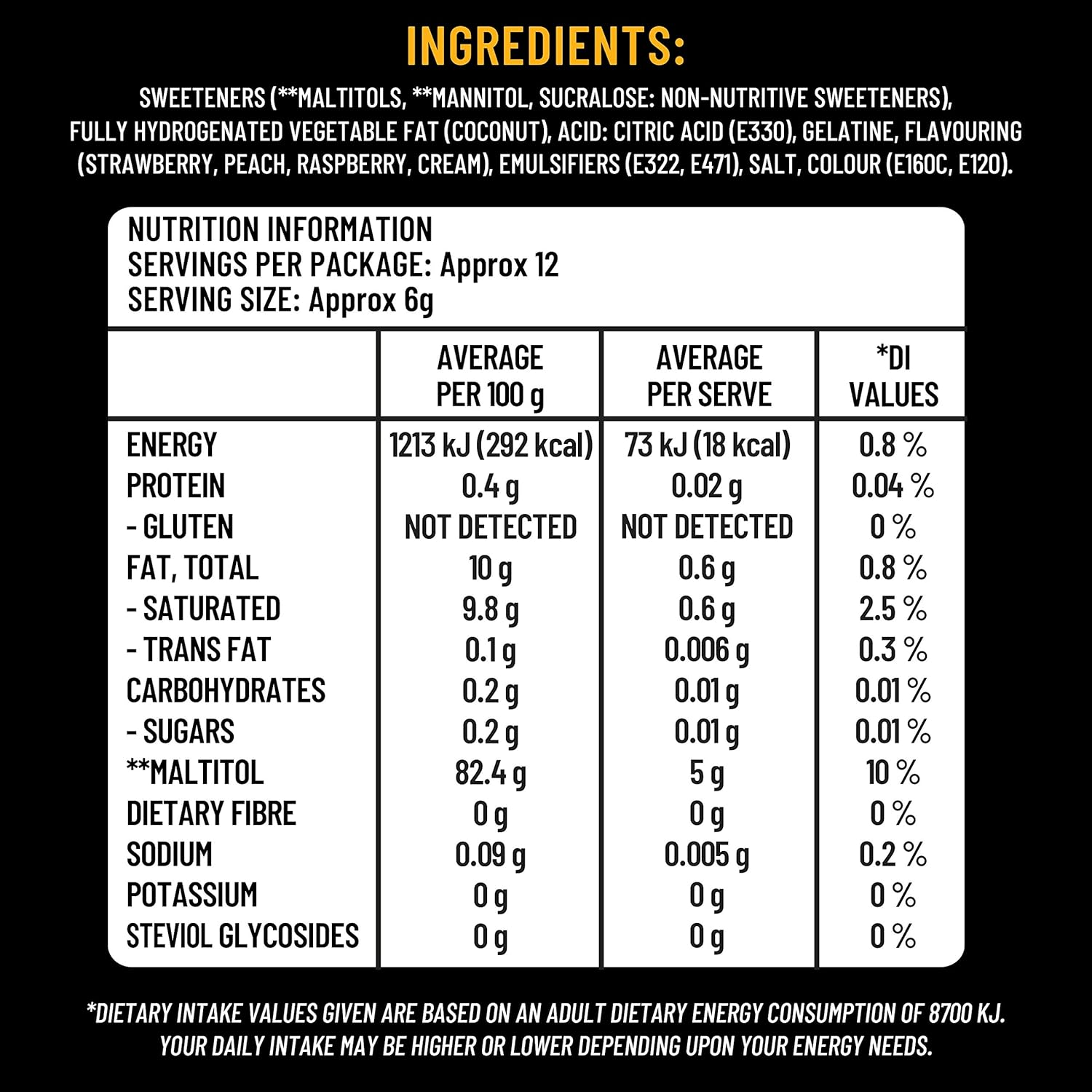 Sugarless Confectionery Fruit & Cream Chews 70 G
