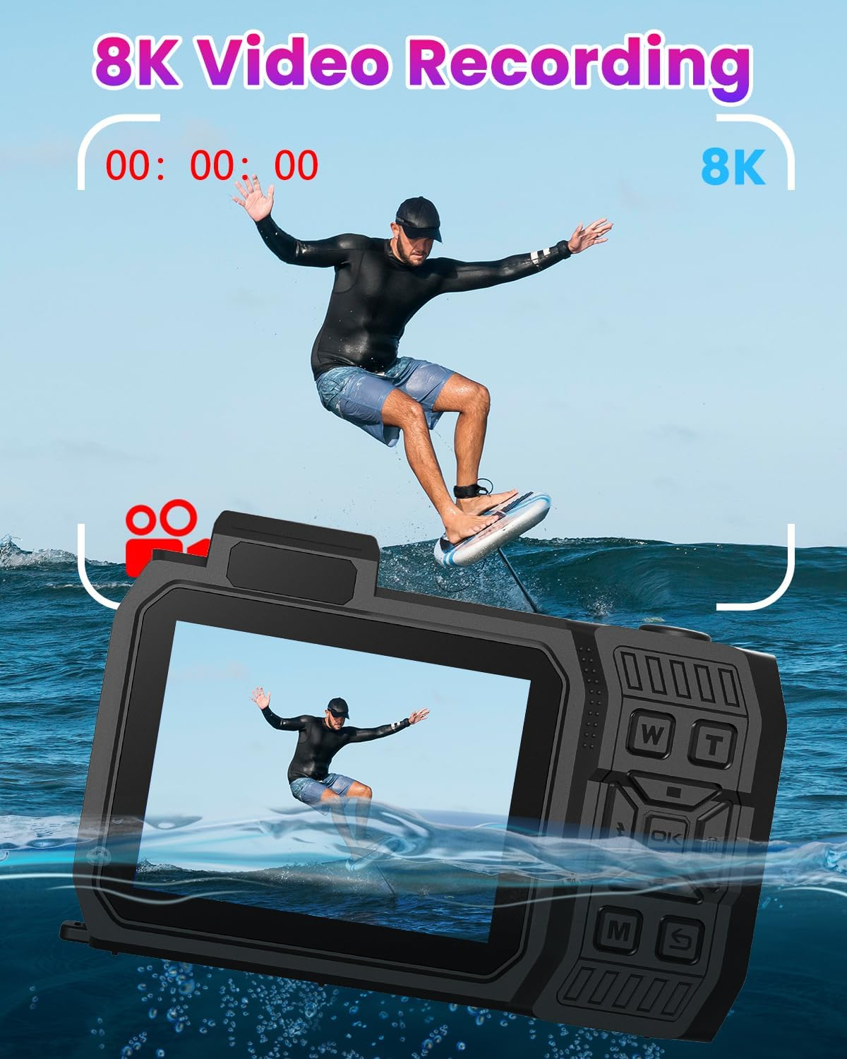 8K 70MP Digital Camera, 33FT Underwater Camera Waterproof Rugged Dustproof Shockproof for Snorkeling Diving, Selfie Dual-Screen Point and Shoot Digital Cameras with 32G Card(Gradient Purple) image number 1