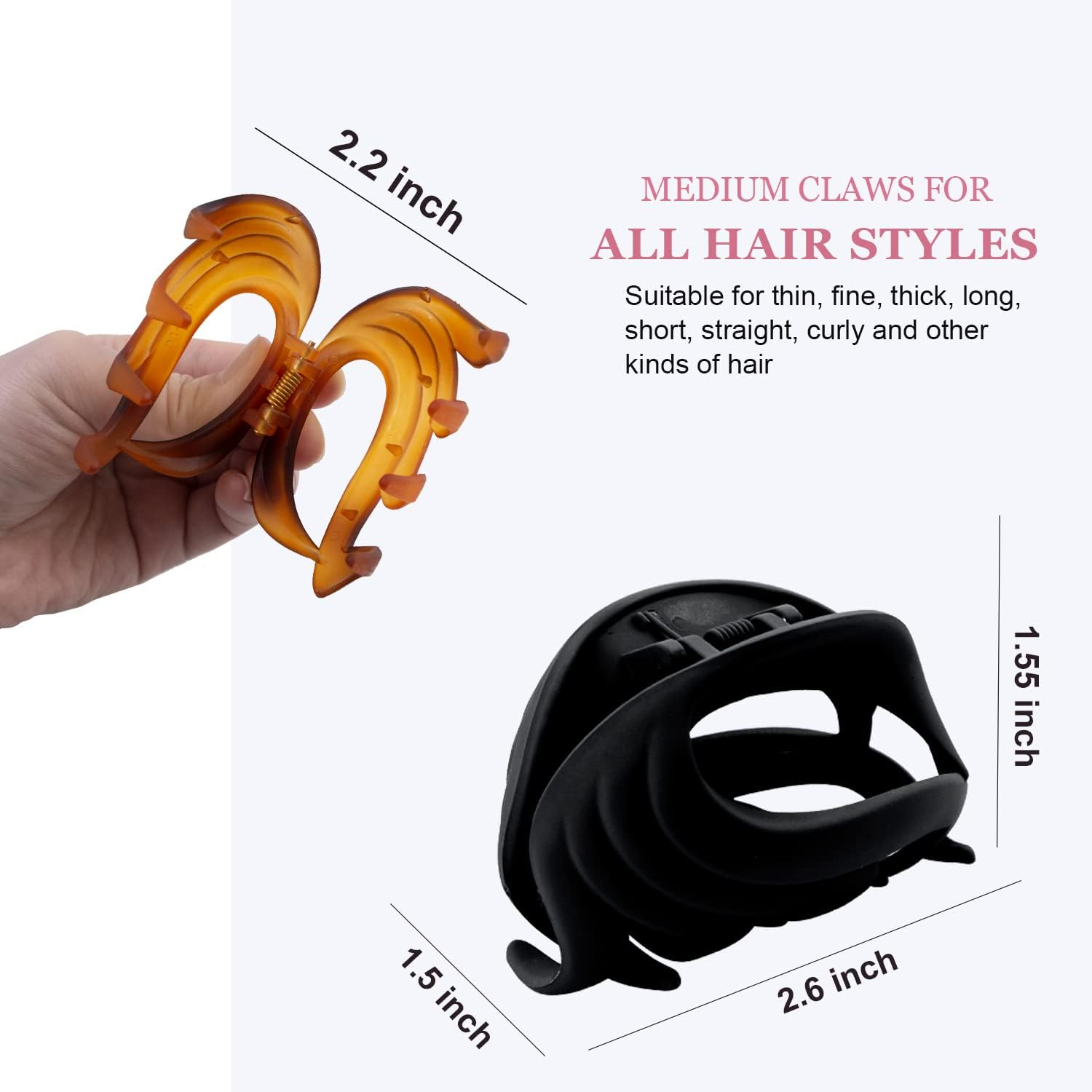 Claw Clips for Thin, Fine to Medium Hair - 2.6 Inch Strong Matte Flower Jaw Clips with Non-Slip Grip for Women, Girls & Kids, Gift Box Included (Black, Brown) - Multi Colors image number 3
