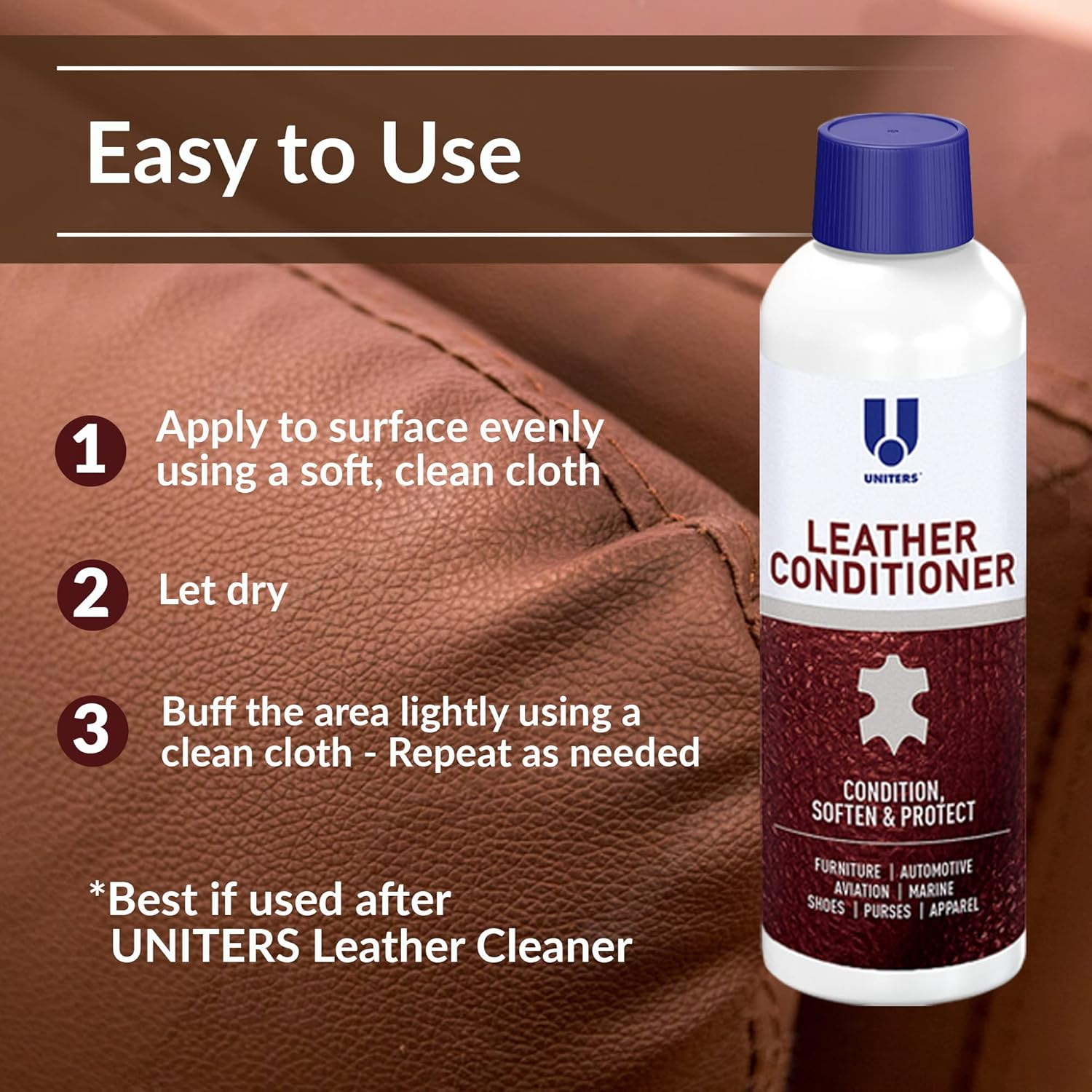 UNITERS Leather Conditioner Cream Protector &ndash; Leather Conditioner for Car Seats, Motorcycles, Furniture, Holsters, Saddle, Handbags, Apparel, Boots and Shoes - Interior Care Products 500Ml 16.9 Oz image number 5