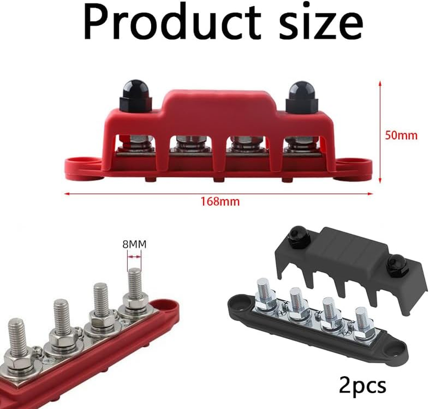 WADY Bus Bar Power Distribution Block 12V 250A - Marine Grade Terminal Block with 4 X 5/16" Studs, Waterproof Cover for Positive/Negative DC Battery Connections, (M8) image number 3