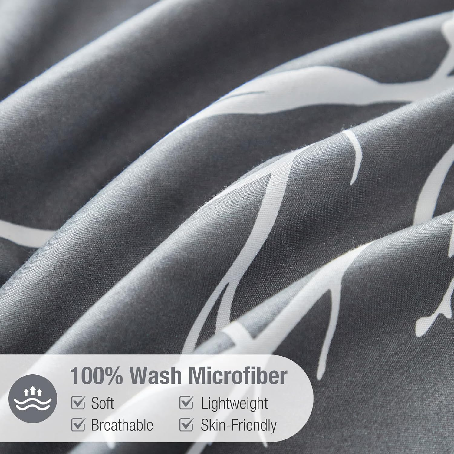 Tokokimo 3 Piece Bedding Set 220 X 240 Cm with 2 Pillowcases with Zip 65 X 65 Cm Microfiber Duvet Cover with Twig Motif for Double Bed with Zip, Dark Grey image number 3