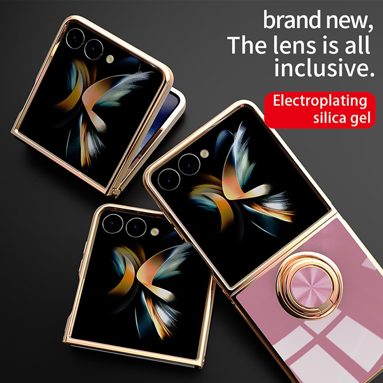 ILING Case for Samsung Galaxy Z Flip 7 5G (Z Flip7 5G) with 360 Degree Ring Stand, Luxury Galvanised Gold Trim, Soft TPU Silicone, Shockproof Protective Case, Ultra Thin Women'S Mobile Phone Case image number 6