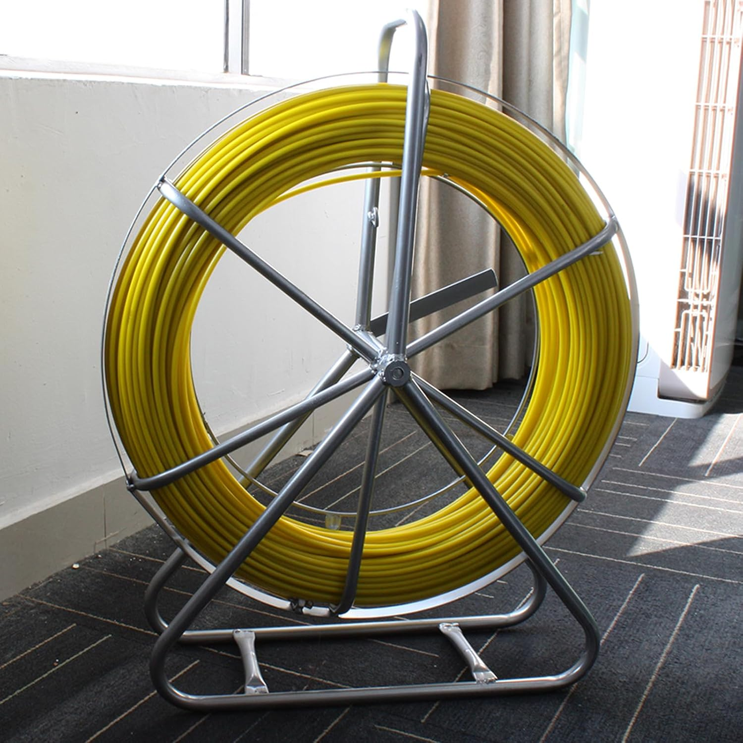 Acbbmns Fiberglass Fish Tape Cable Puller, 6Mm X 130M Fiberglass Wire Cable Running Rod Duct Rodder Puller with Brake and Steel Reel Stand image number 1