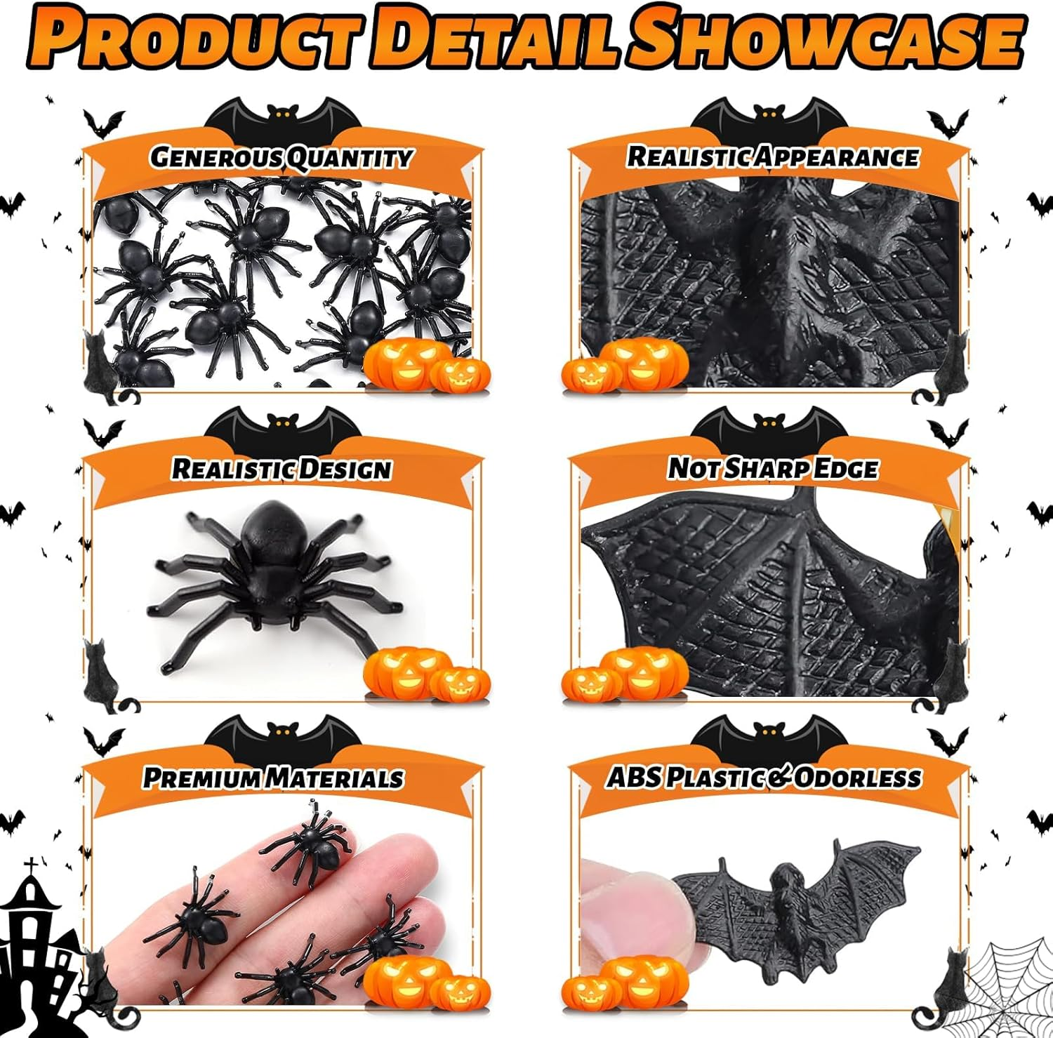 Halloween Spider, 200 Pcs Mini Spiders Bats Halloween Decorations, Vivid Plastic Fake Spider for Funny Prank Halloween Party Supplies, Fools Day Decoration image number 3