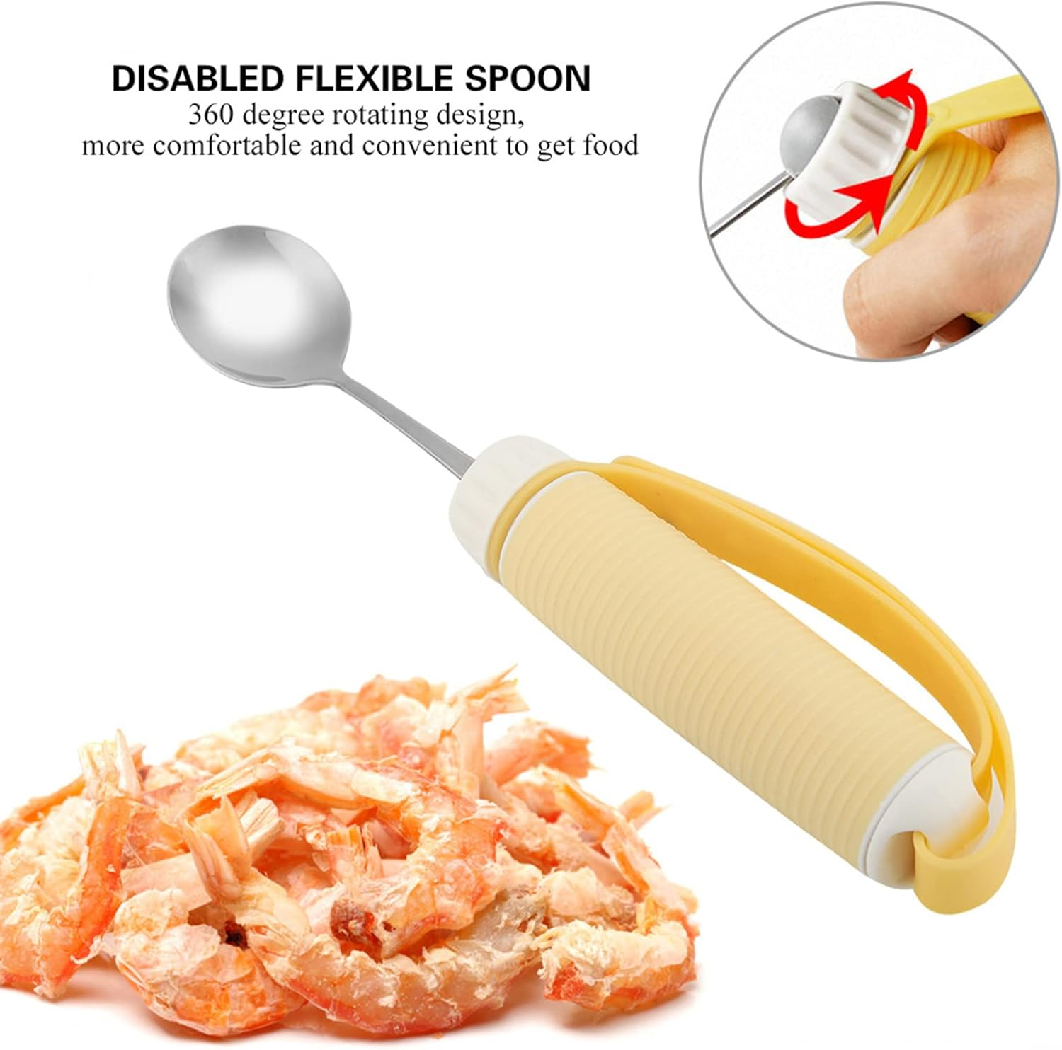 Adaptive Utensils with Adjustable Silicone Strap, Removable Flexible 360 Degree Rotating Eating Tablewares Non Slip Handles for Hand Tremors Arthritis Parkinson&rsquo;S Elderly (Spoon) image number 4