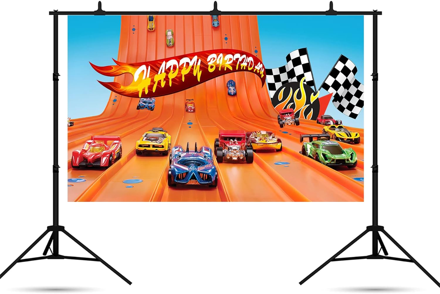 Hot Wheels Backdrops for Birthday Party Decorations Supplies, Red Car Photo Background for Cake Table Decorations, Hot Wheels Banner, Polyester 5X3Ft
