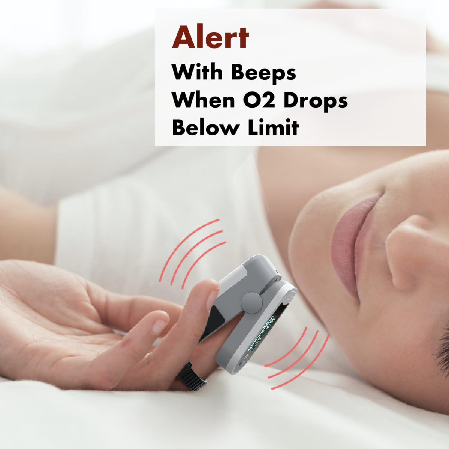 EMAY Sleep Oxygen Monitor with App for Iphone & Android | Track Overnight & Continuous Oxygen Saturation Level (Spo2) & Heart Rate with Professional Report | Memory Stores Spo2 Data up to 40 Hours image number 3