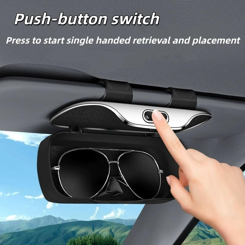 Universal Car Glasses Holder & Organizer Case - Anti-Slip Clip-On Visor Sunglasses Eyeglass Storage Box for Men Women, Travel Automotive Interior Accessories Fits All Car Models (Beige) - Gray image number 2
