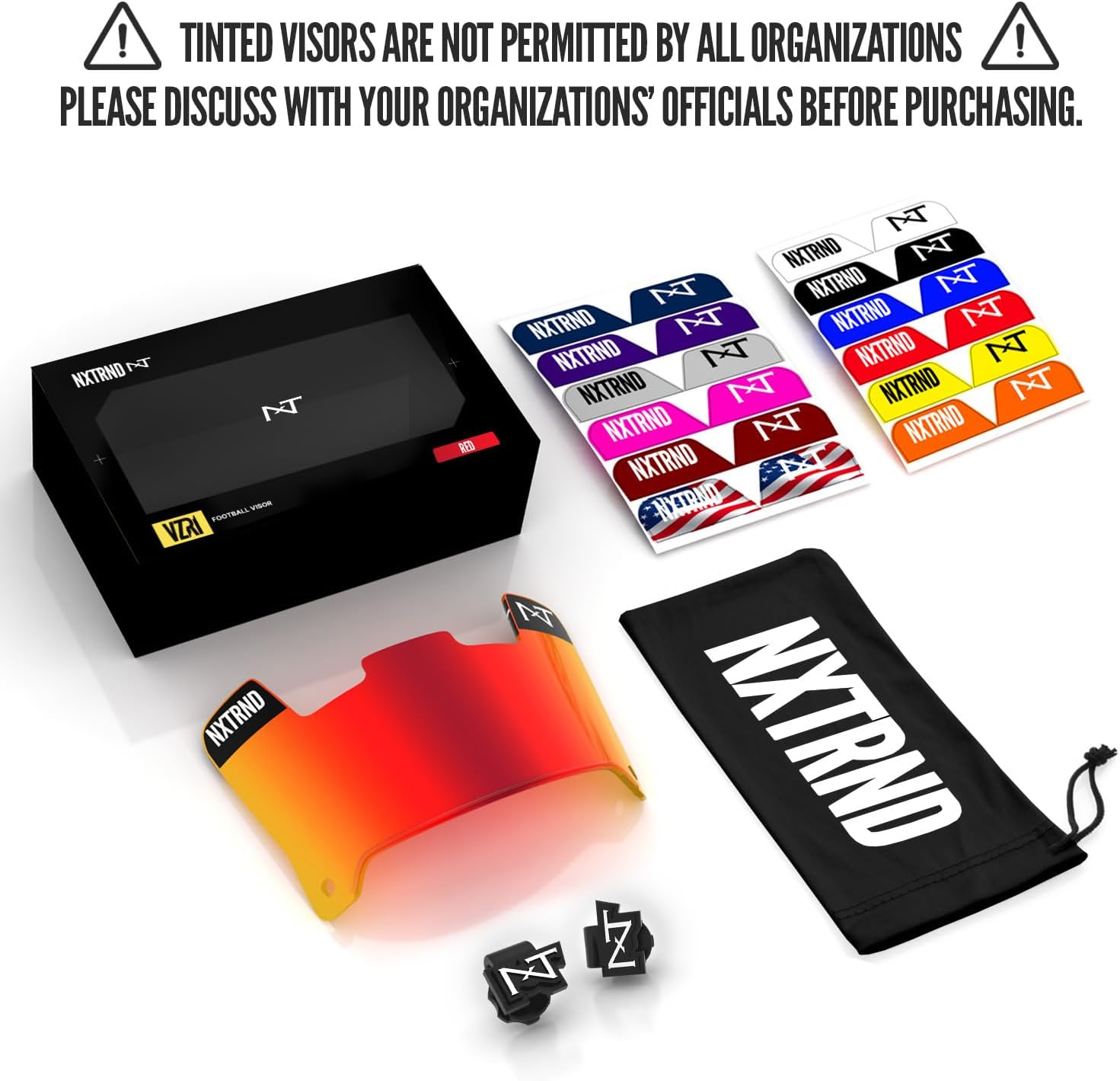 Nxtrnd VZR1 Tinted Football Visor, Professional Football Helmet Visor, Shield Fits Youth Football Helmets & Adult Football Helmets, Includes Visor Clips, Decal Pack, & Microfiber Bag - Chrome Purple image number 5