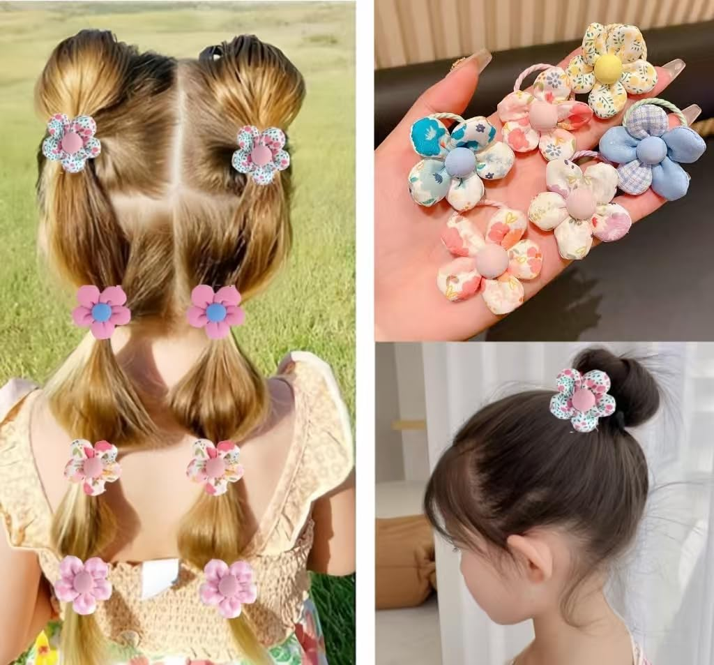Flower Hair Ties Cute Rubber Bands, 40Pcs Flower Cute Hair Ties Rubber Bands, Flower Hair Tie Baby Toddler Hair Bands image number 1