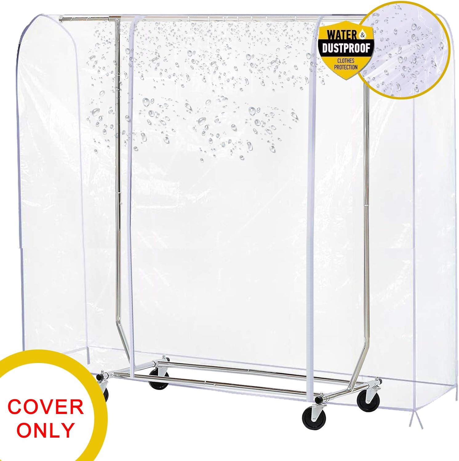 Ruibo Clear Garment Rack Cover for Clothes Rack Cover with 2 Durable Zipper/Clothing Waterproof, Dustproof Protector, PEVA, Clear, L/71X20X60 Inch image number 6