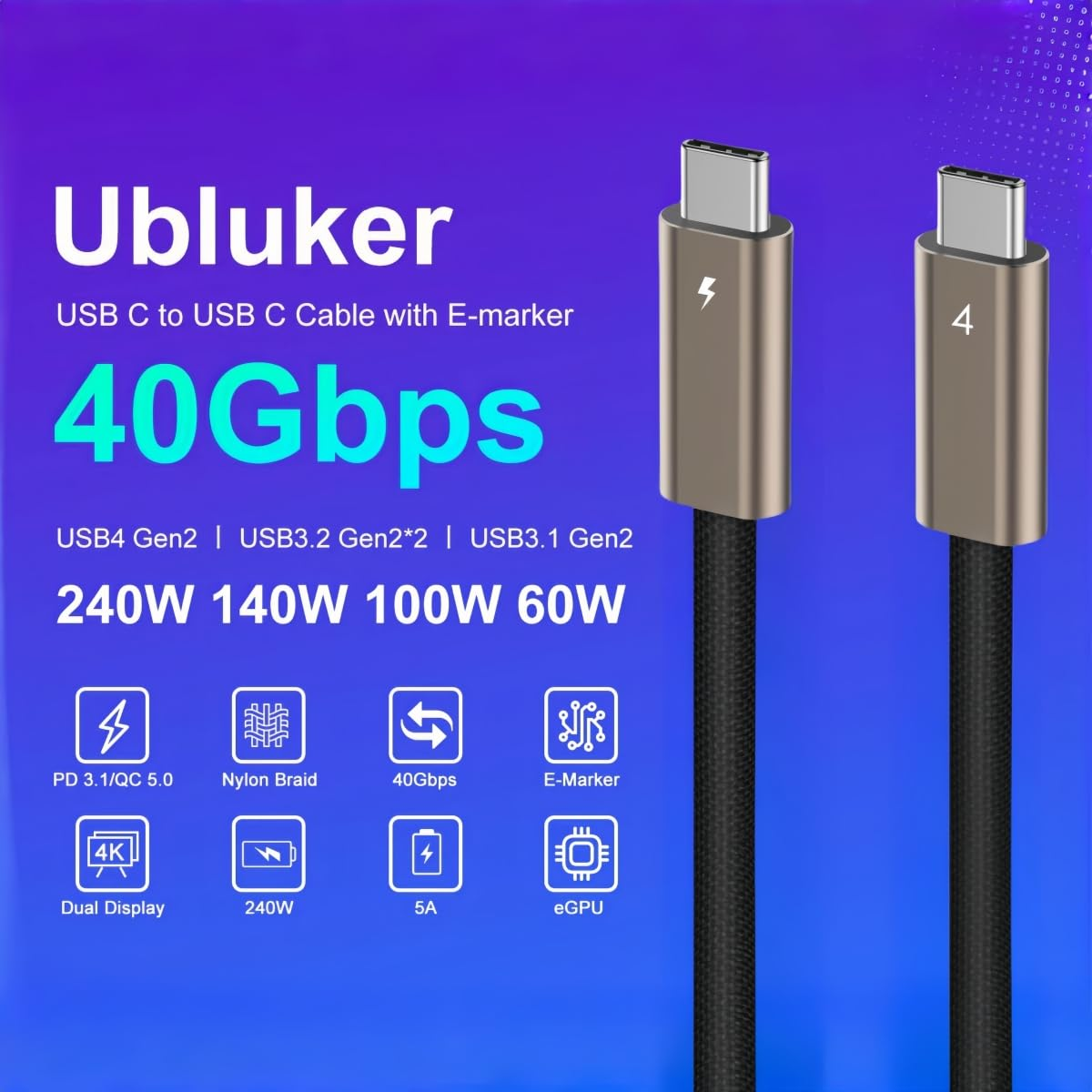 USB4 Cable 40Gbps 2 M, Certified 240W USB C to USB C Cable with Emarker USB C 3.2 Gen2*2 PD3.1 140W 100W 60W Data Sync Charger Video Audio for Iphone16/15 Mac-Book Laptops PC Monitor image number 6