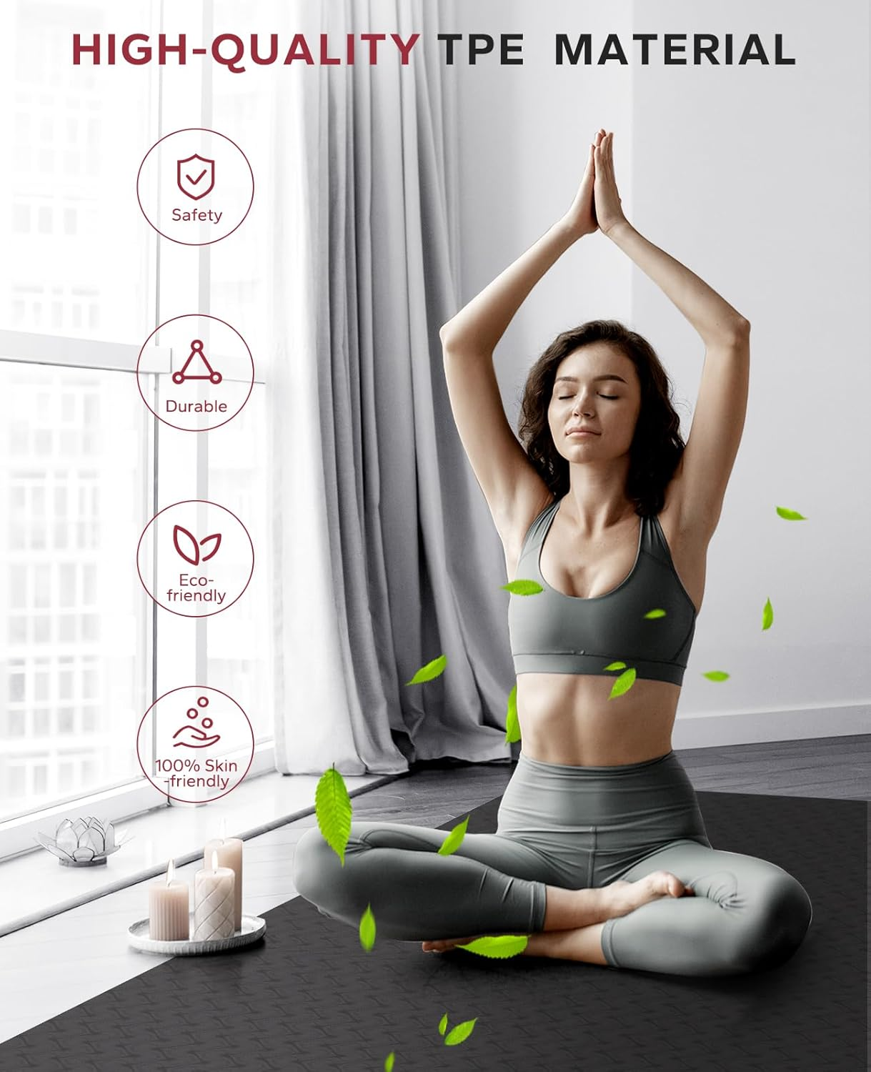 HAPBEAR Large Yoga Mat - 183X91Cm X6Mm, Wide Non-Slip Large Exercise Mat for Home Workout, Yoga, Pilates & Stretching, Durable & Eco-Friendly, Includes Bonus Resistance Bands & Carry Bag image number 2