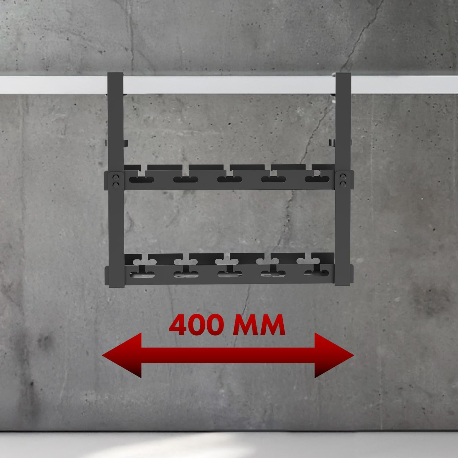 Maclean MC-104 B Under-Table Cable Organiser 40 Cm Two-Stage Metal Shelf with Clamp, Cable Grommets, Fasteners for Power Strip, Router, Cable Management Office Gaming Black image number 6