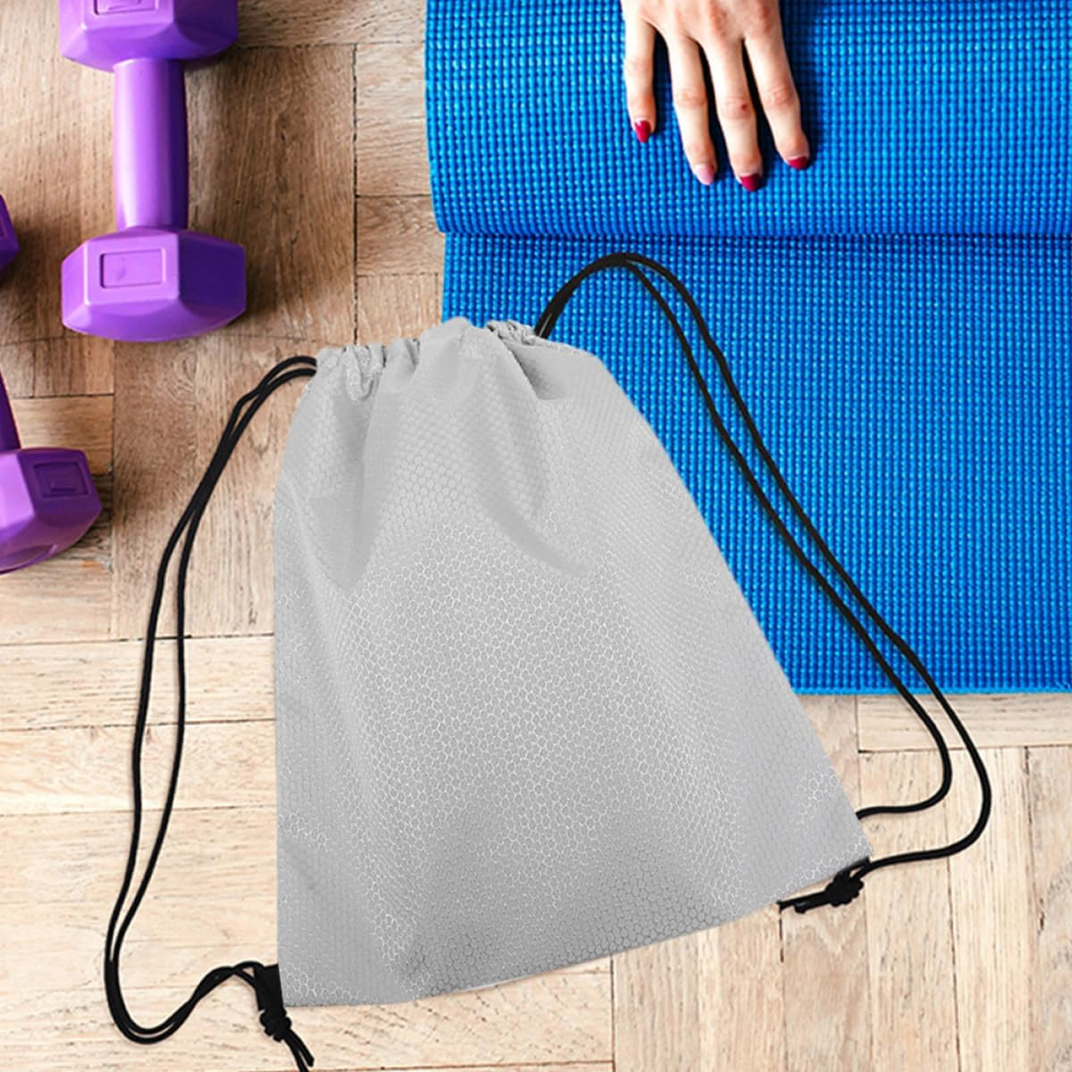 JOINPAYA 2Pcs Waterproof Drawstring Backpack Sports Bag Gym Sack Oxford Cloth Fitness Bag for Men Women Unisex Outdoor Basketball Cycling Gray image number 6