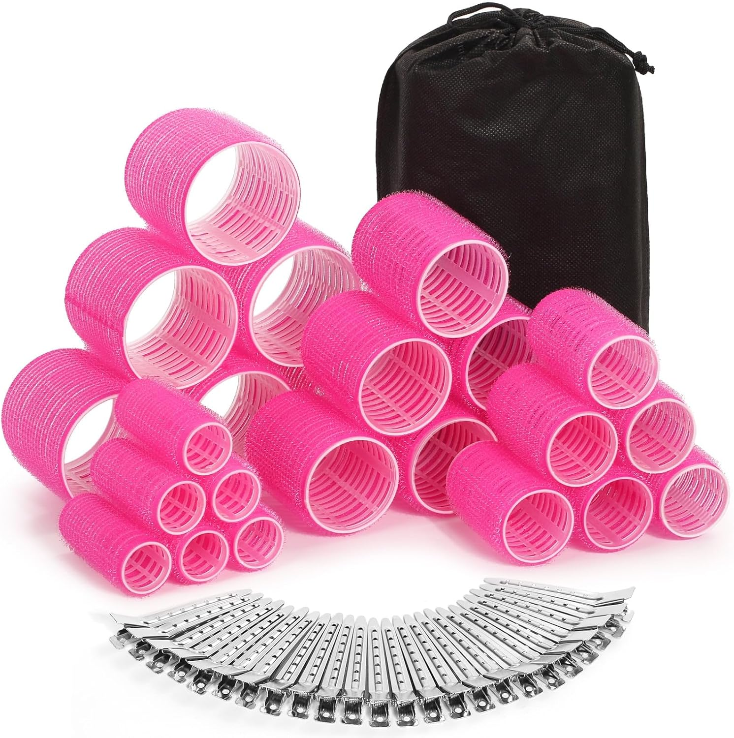 Rollers Hair Curlers 49 Pcs Set with 24Pcs Self Grip Hair Rollers 4 Sizes and 24 Pcs Hair Clips for Blowout Look Long Medium Short Thick Hair Volume image number 1