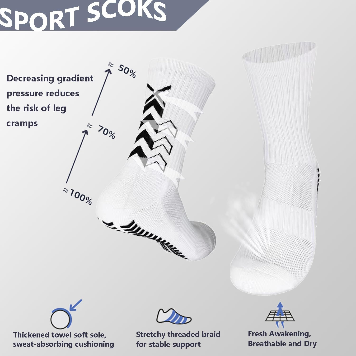 Soccer Socks Football Socks Grip Socks Non Slip Socks for Training Athletic (4 Pairs) image number 4