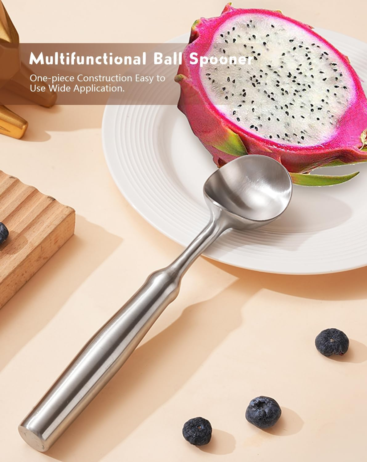 Ice Cream Scoop, One Piec Heavy Duty Stainless Steel Sturdy Icecream Scooper Cookie Fruit Scoop, Durable NO Paint NO Coating Dishwasher Safe image number 5