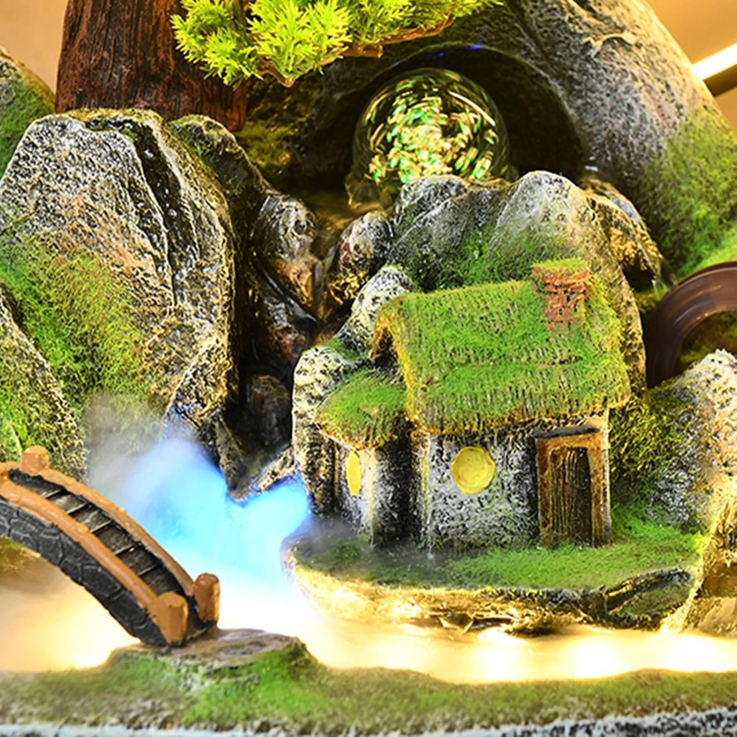 Outdoor Fountain Outdoor Water Fountains, Garden Fountain with LED Light and Simulated Pine Tree, for Courtyard, Park, Indoor and Home Decor(Medium) image number 5