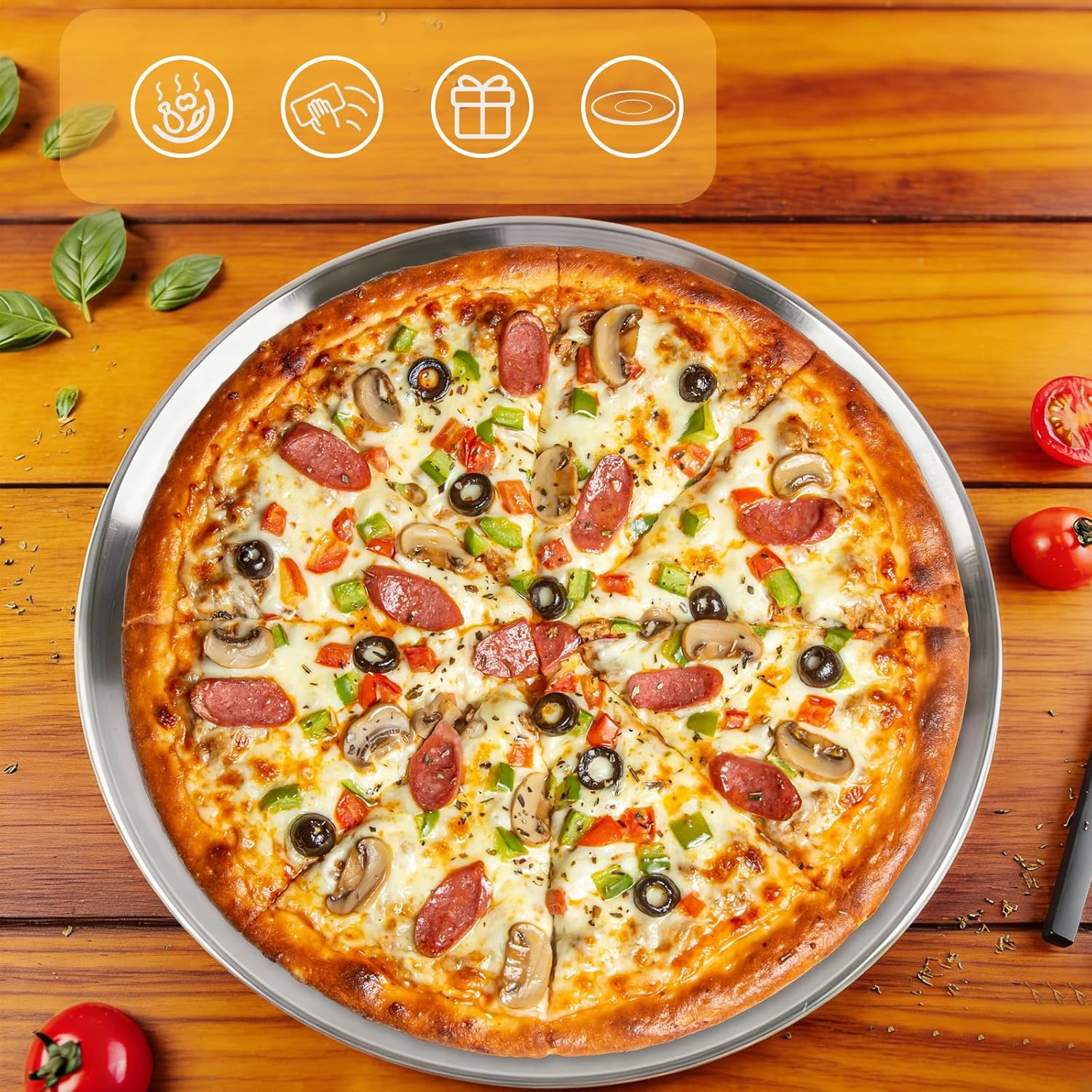 4 Pcs Pizza Tray, 12 Inch Pizza Baking Pan,Stainless Steel Korean BBQ Plate, Grill round Plate, Single-Layer Thickened Brushed Flat Bottom Plate for Fruits, Multi-Functional and Easy to Clean image number 3